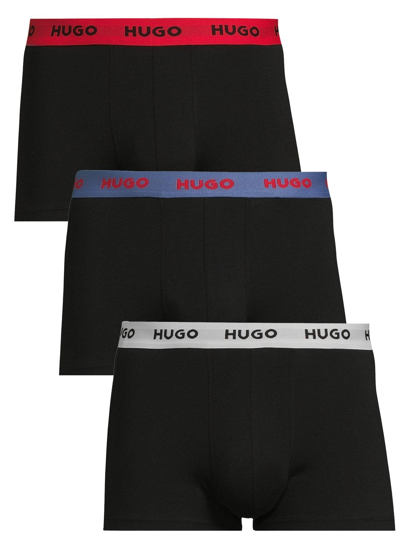 hugo-3-pack-triplet-logo-trunks-blackvarious-waistband-assortedfront