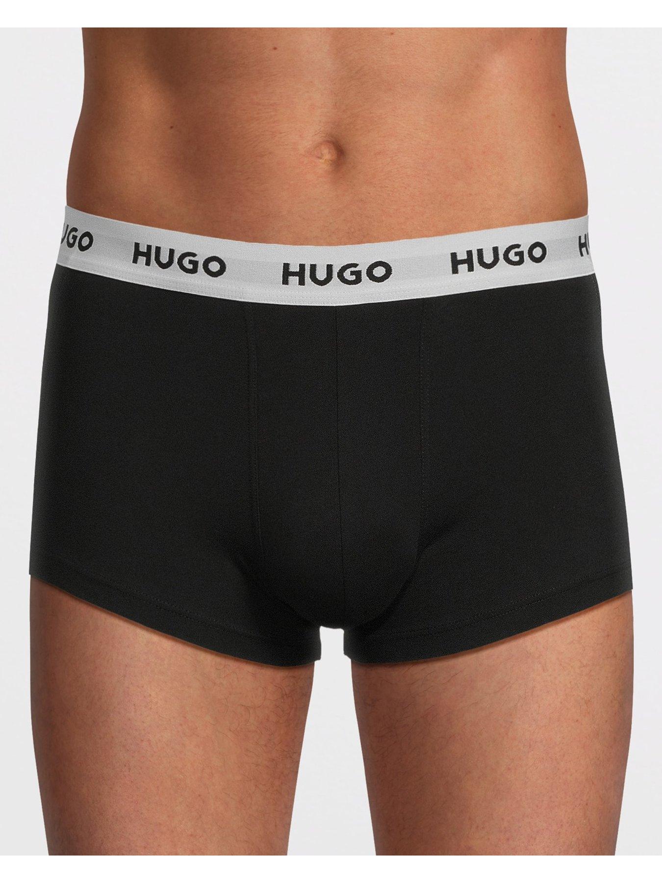 hugo-3-pack-triplet-logo-trunks-blackvarious-waistband-assortedstillFront