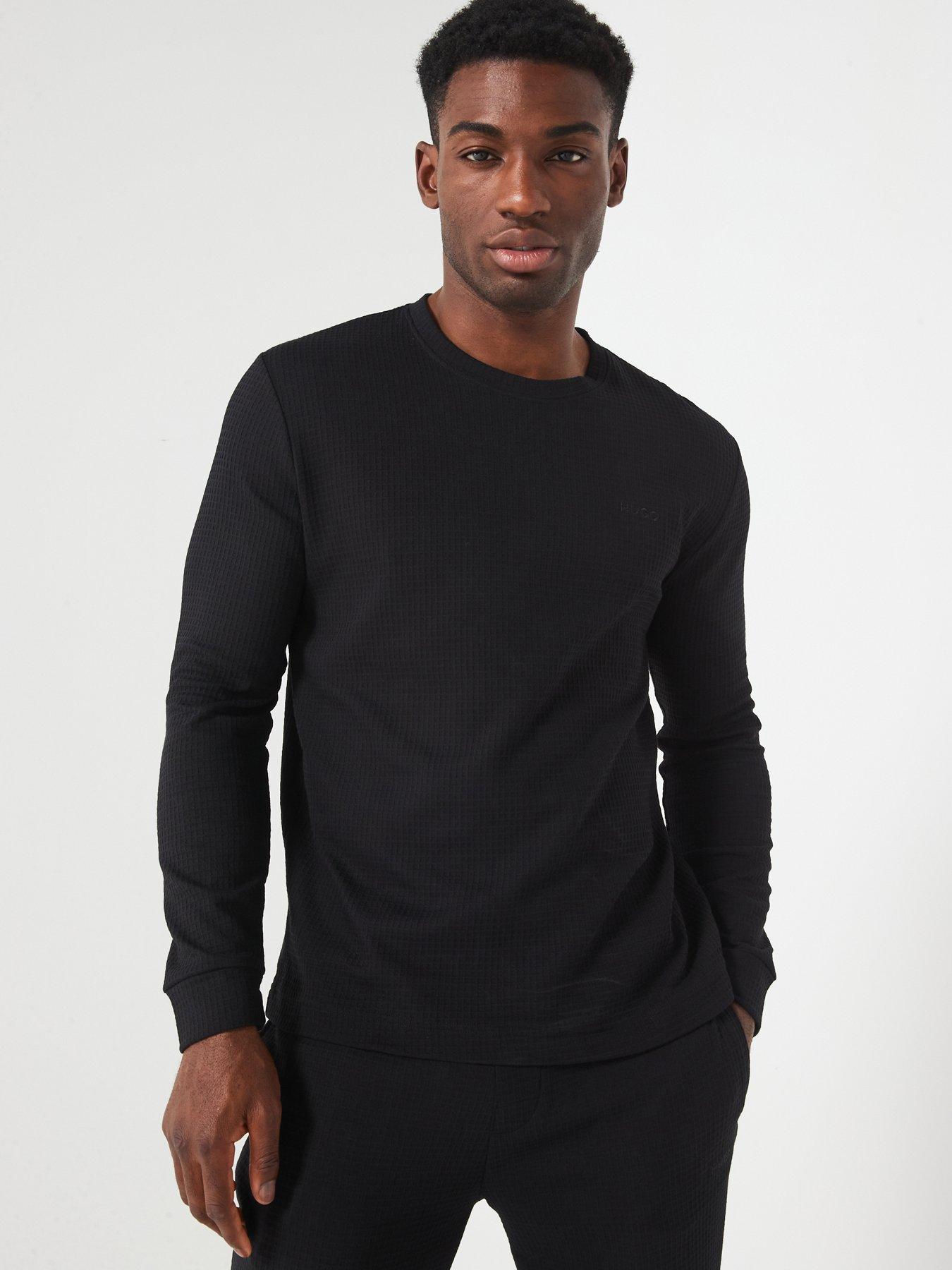 HUGO Hugo Austin Regular Fit Waffle Long Sleeve Loungewear T-Shirt - Black