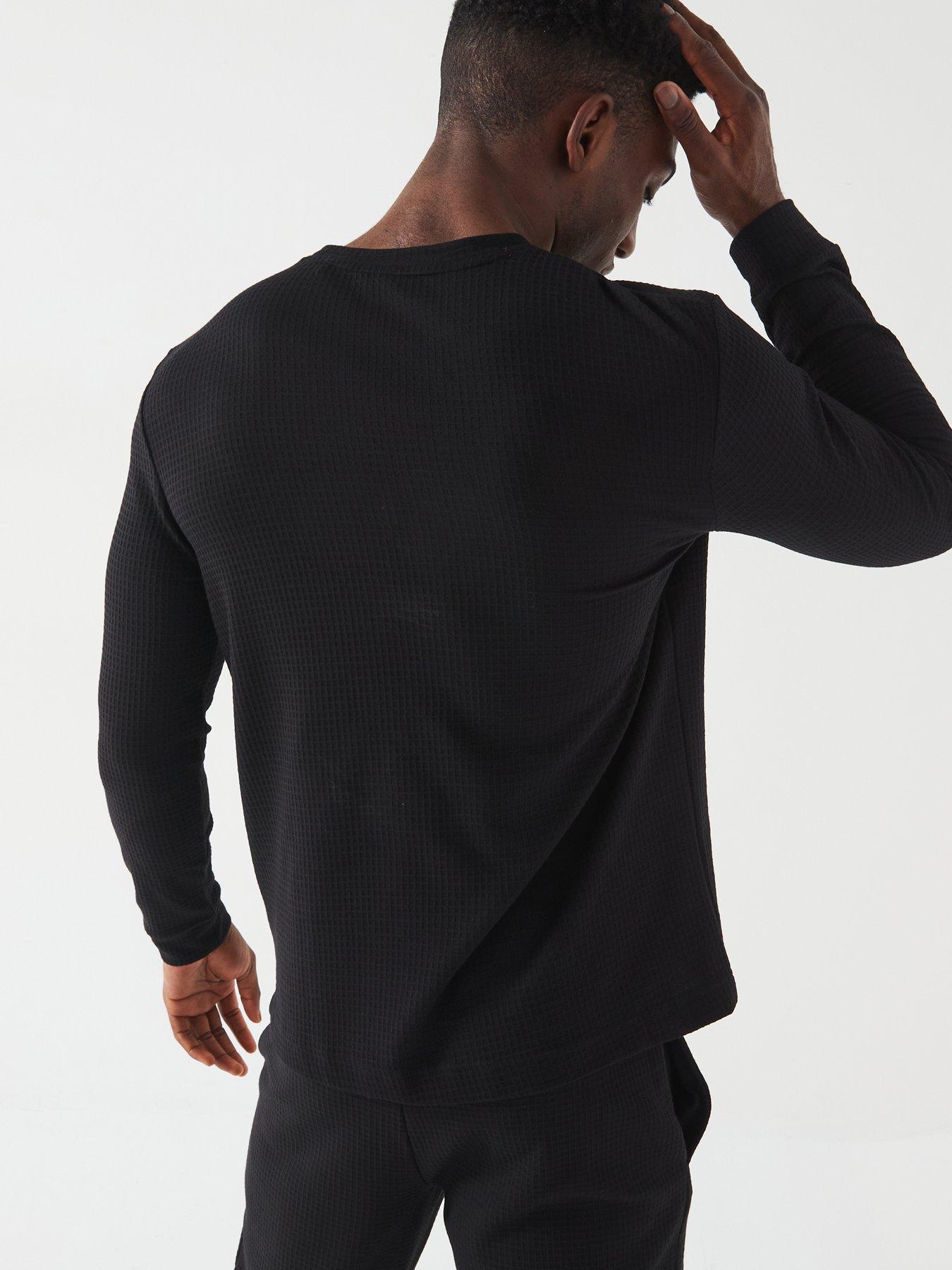 Image 2 of 4 of HUGO Hugo Austin Regular Fit Waffle Long Sleeve Loungewear T-Shirt - Black