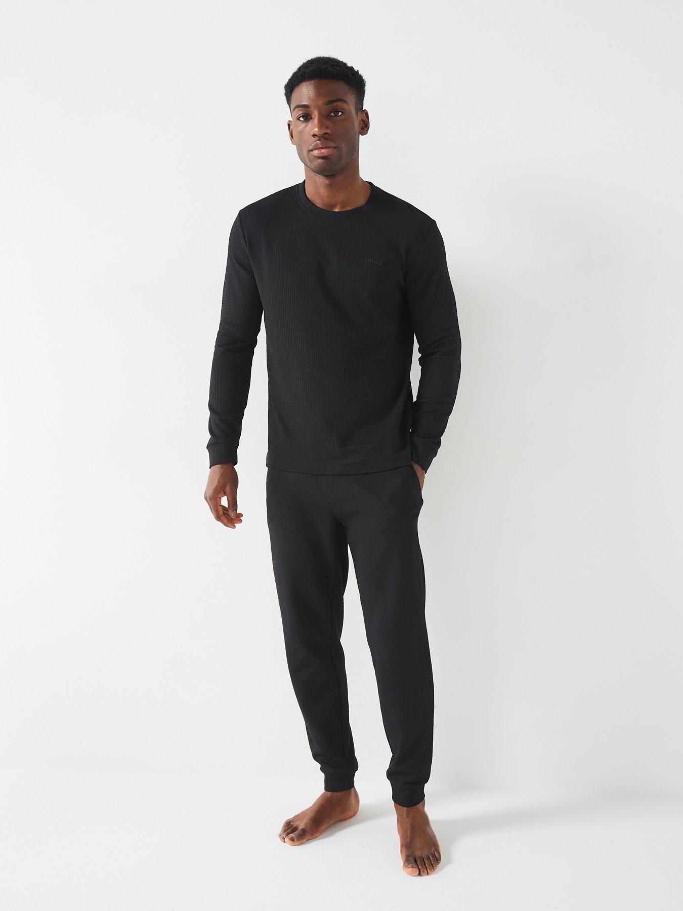 Image 3 of 4 of HUGO Hugo Austin Regular Fit Waffle Long Sleeve Loungewear T-Shirt - Black