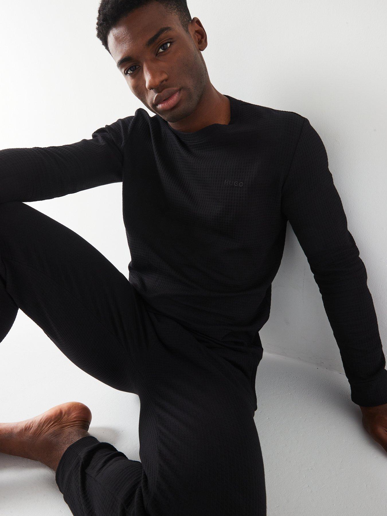 Image 4 of 4 of HUGO Hugo Austin Regular Fit Waffle Long Sleeve Loungewear T-Shirt - Black