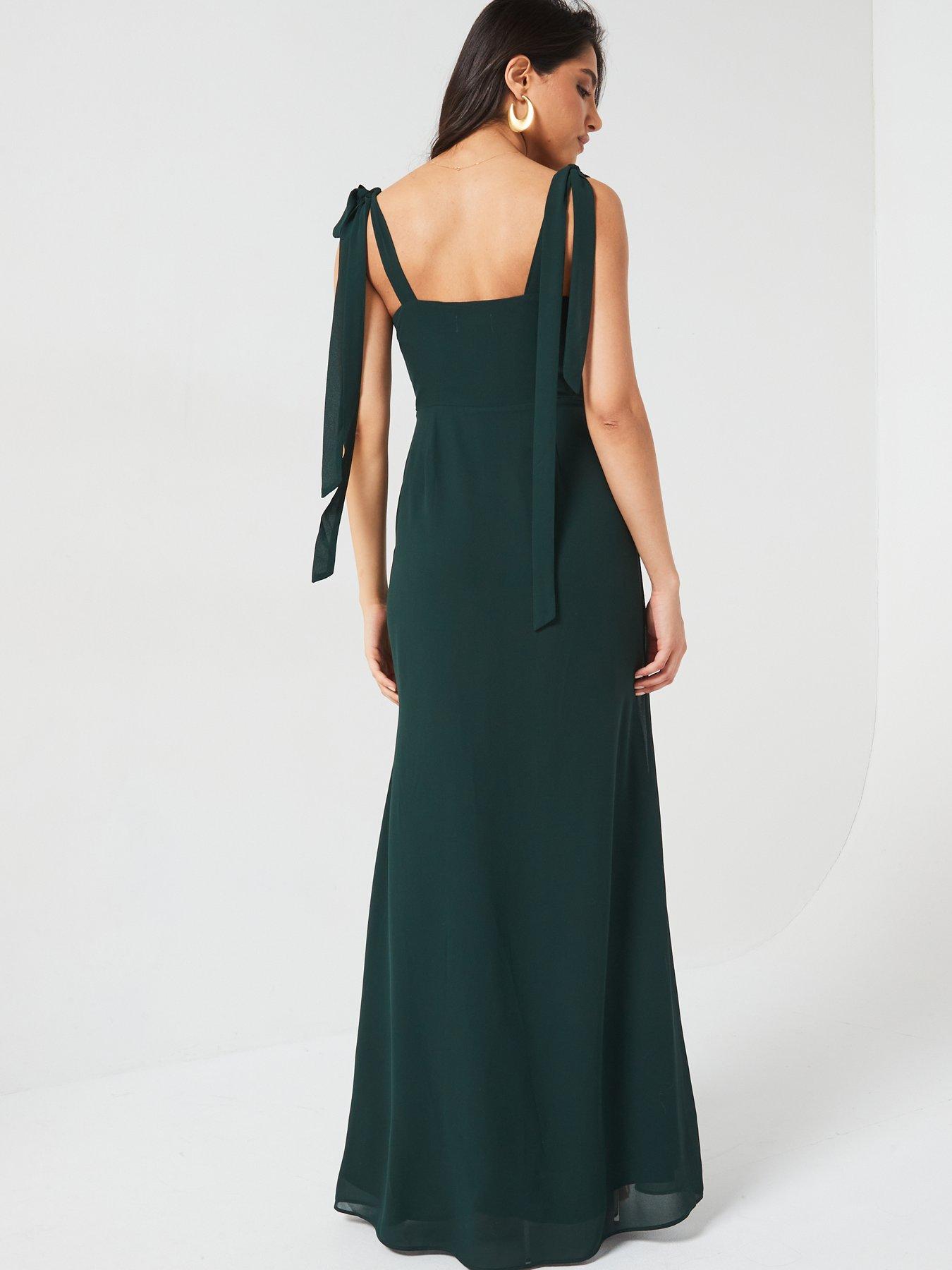 six-stories-bow-tie-shoulder-chiffon-bridesmaid-dress-emerald-greenstillFront