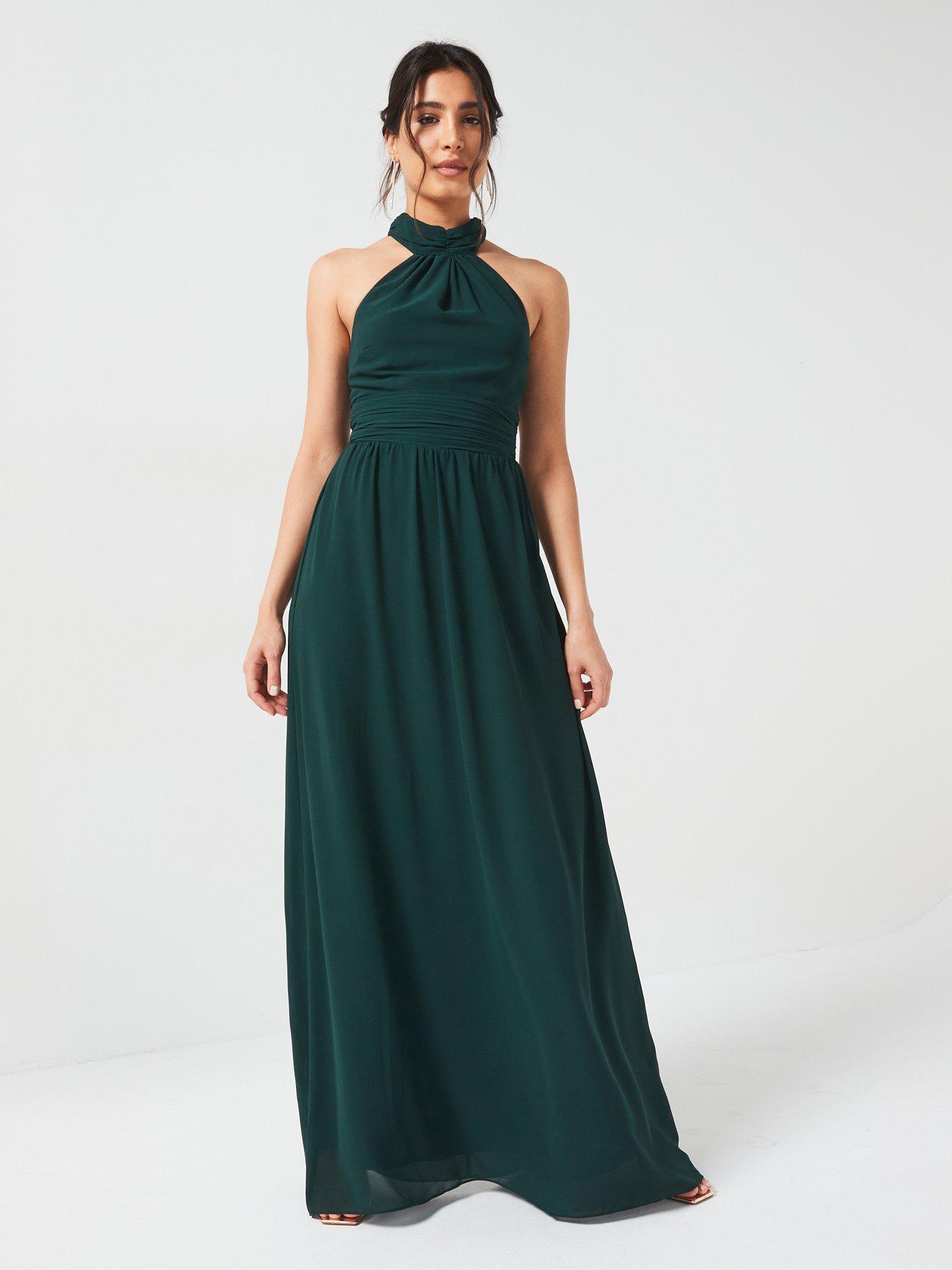 six-stories-halter-neck-pleated-waist-chiffon-bridesmaid-dress-emerald-green