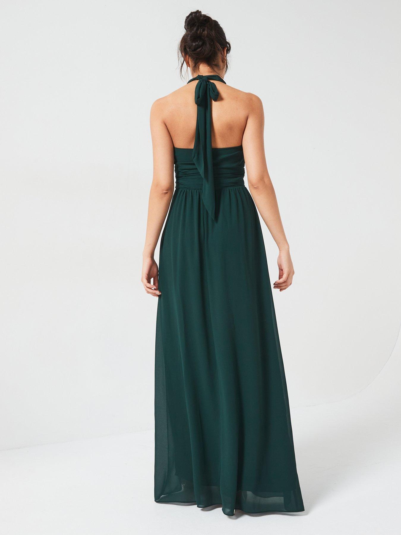 six-stories-halter-neck-pleated-waist-chiffon-bridesmaid-dress-emerald-greenstillFront