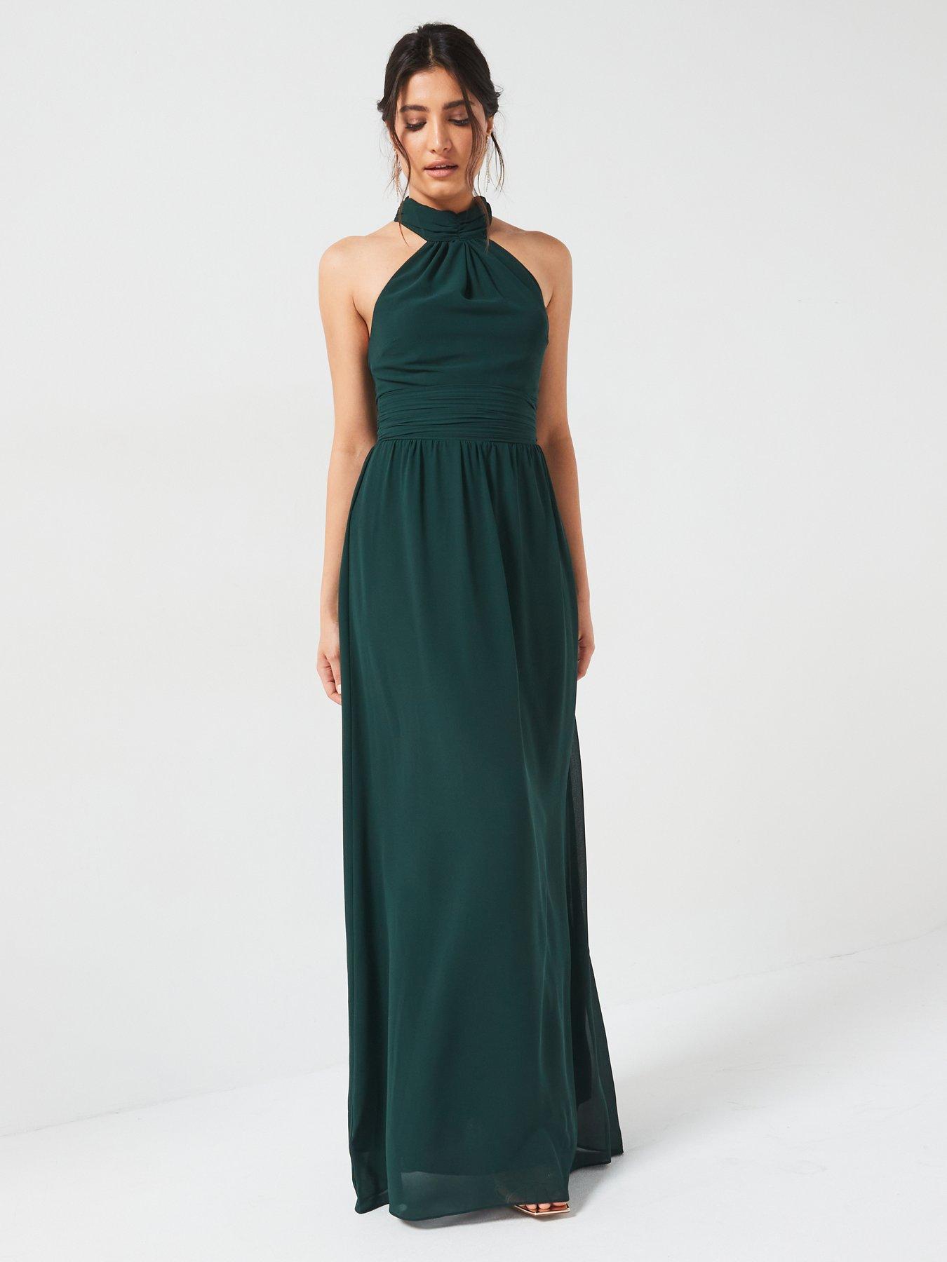 six-stories-halter-neck-pleated-waist-chiffon-bridesmaid-dress-emerald-greenback