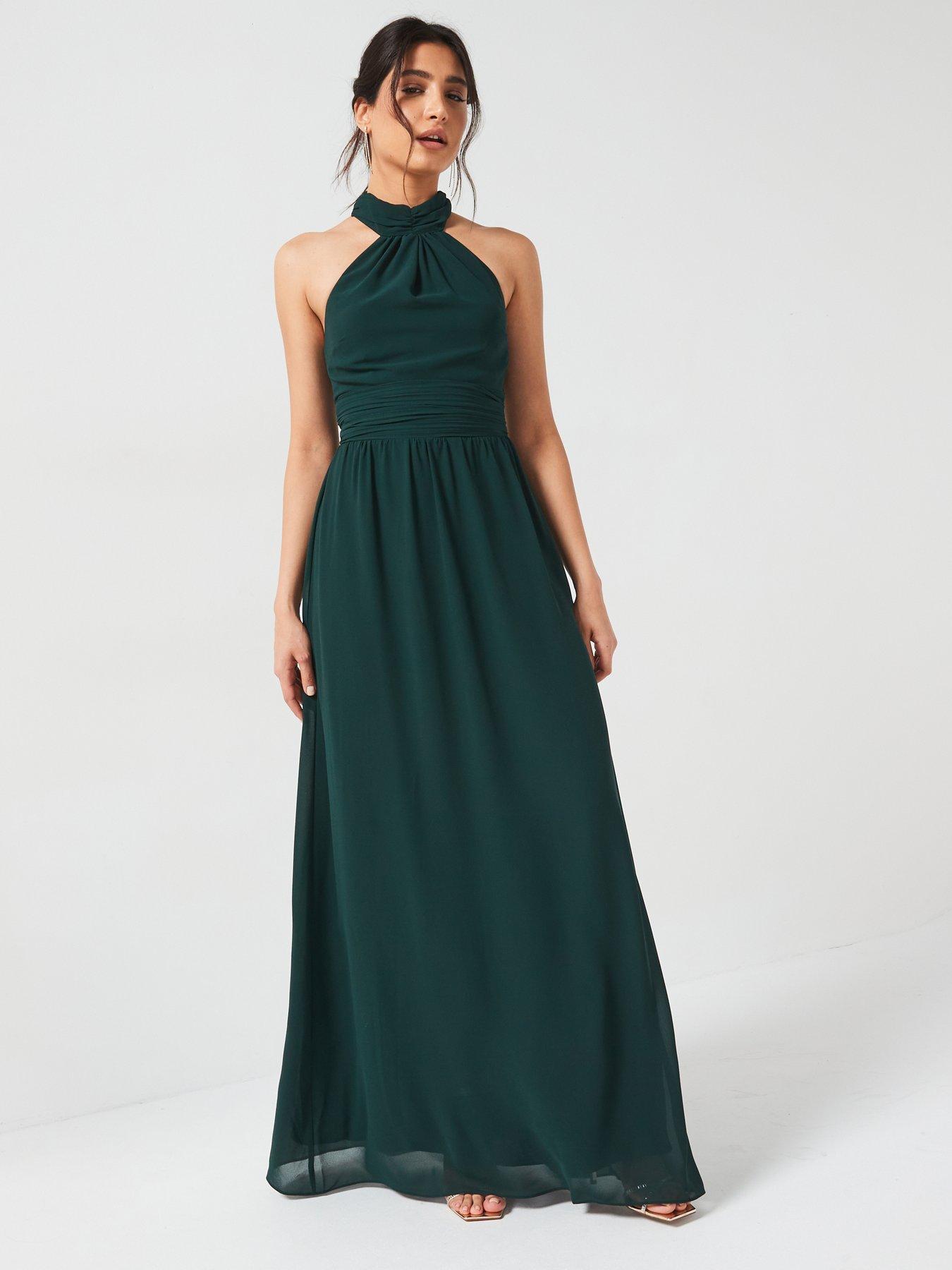 six-stories-halter-neck-pleated-waist-chiffon-bridesmaid-dress-emerald-greendetail