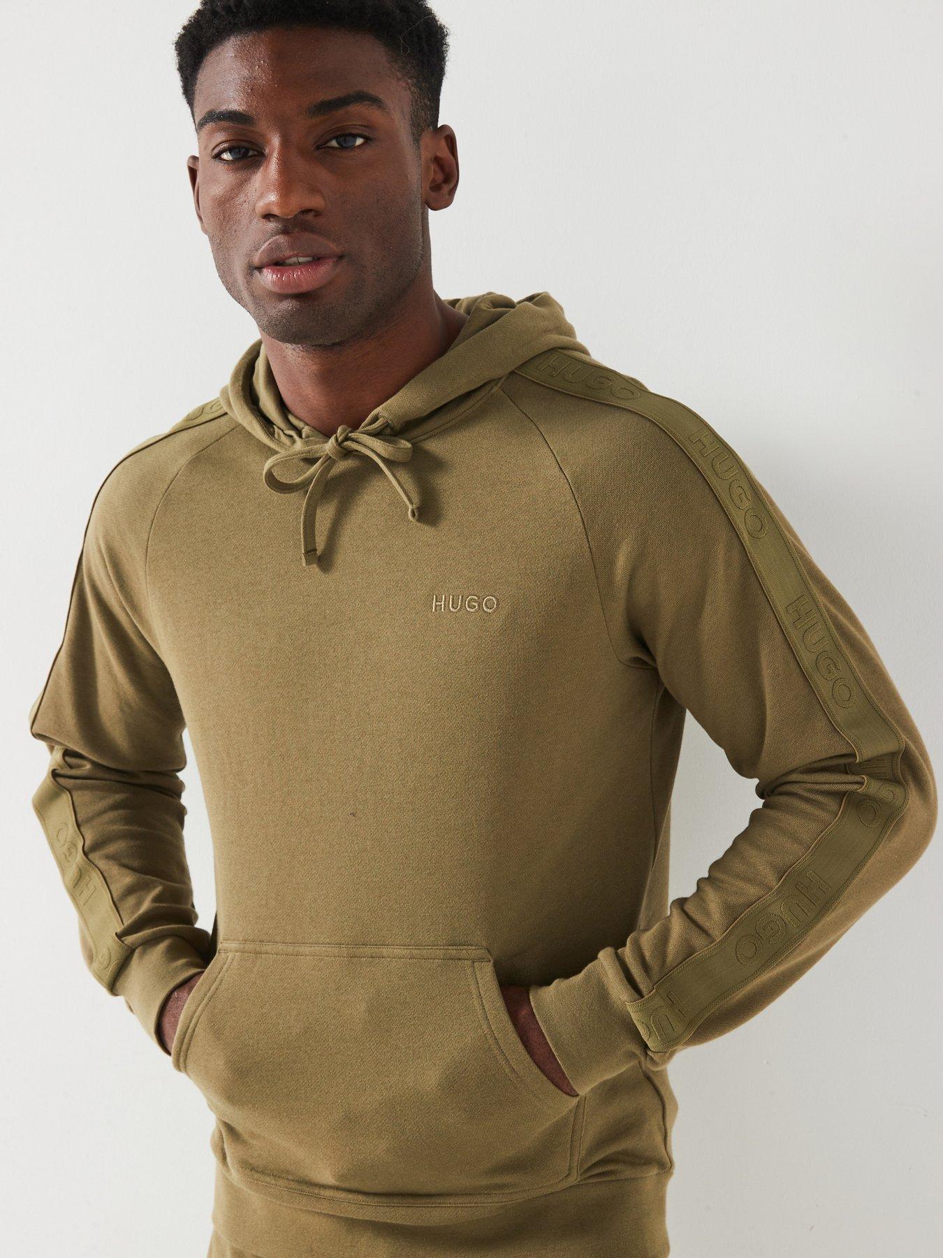 hugo-hugo-regular-fit-tonal-tape-logo-hoodie-khaki