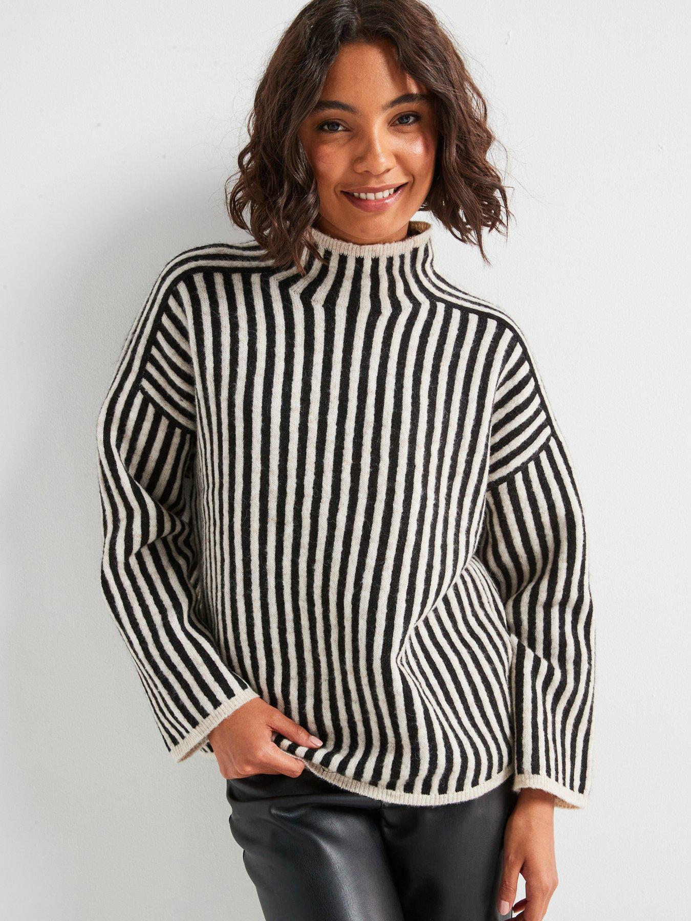 only-striped-high-neck-jumper-cream