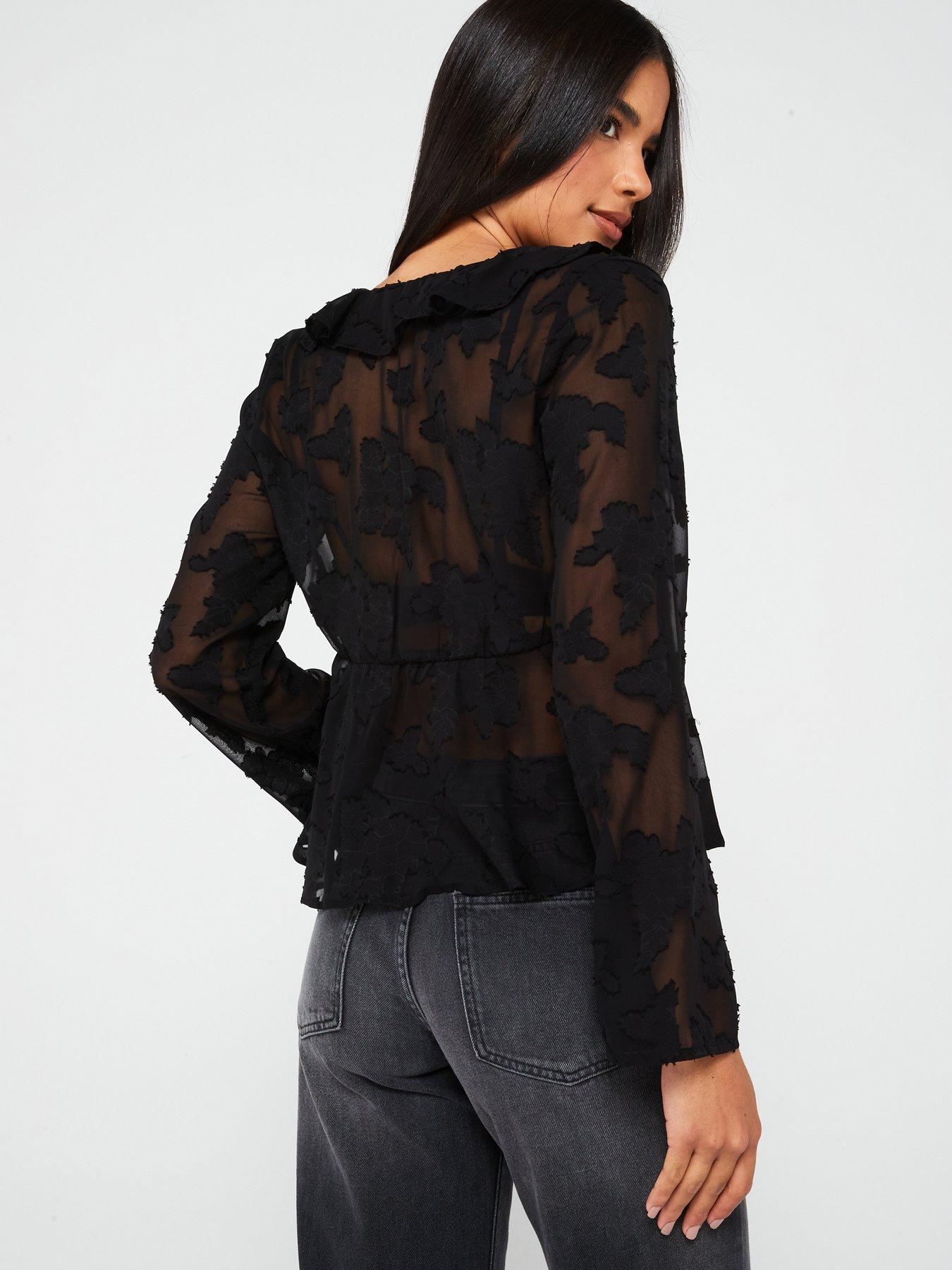 only-lace-v-neck-dobby-blouse-blackstillFront