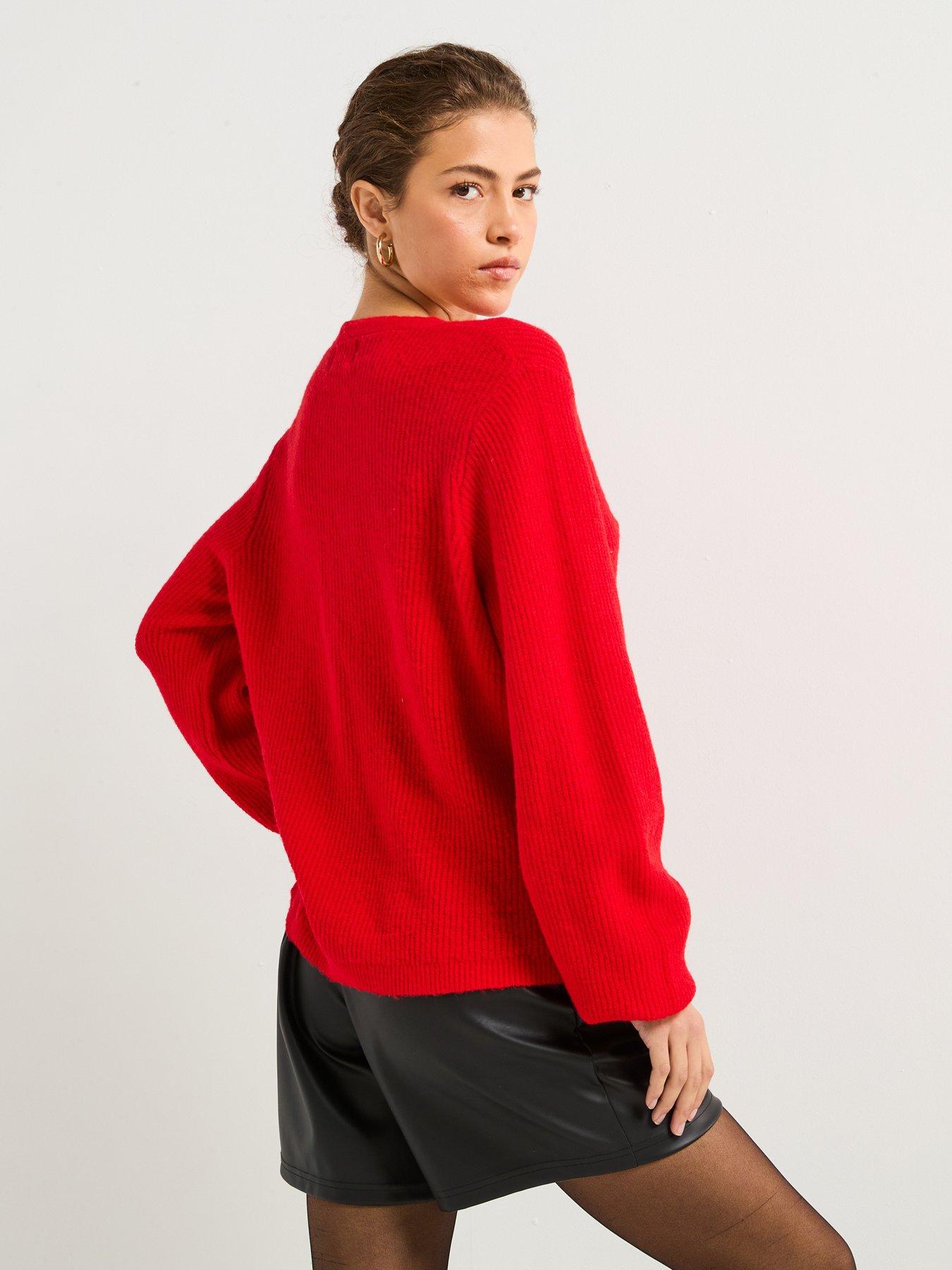 pieces-glitter-bow-cardigan-redstillFront