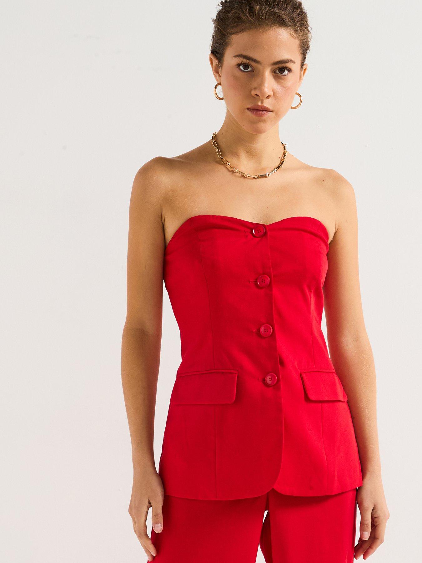 Image 1 of 5 of PIECES Tailored Strapless Top - Red