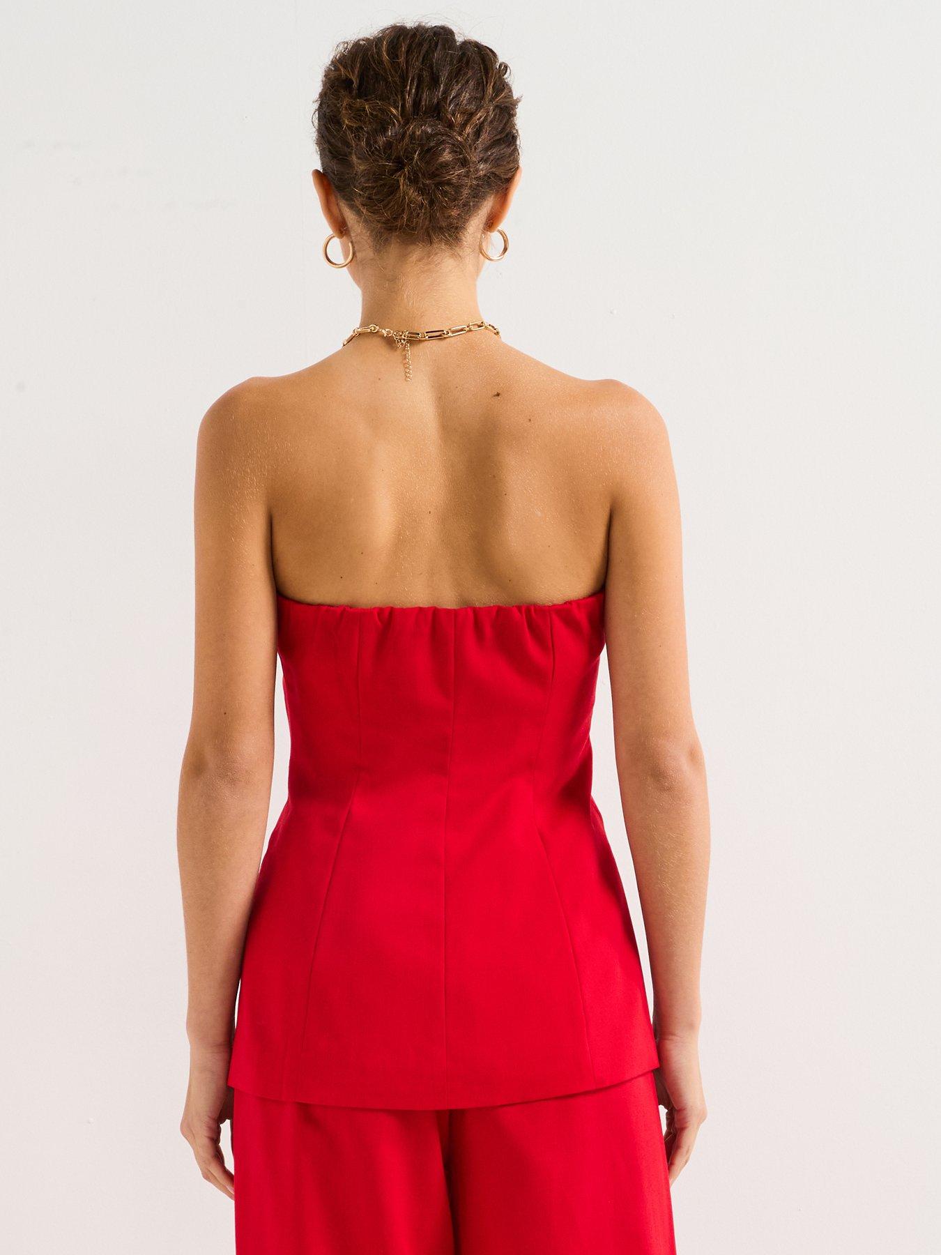 Image 2 of 5 of PIECES Tailored Strapless Top - Red