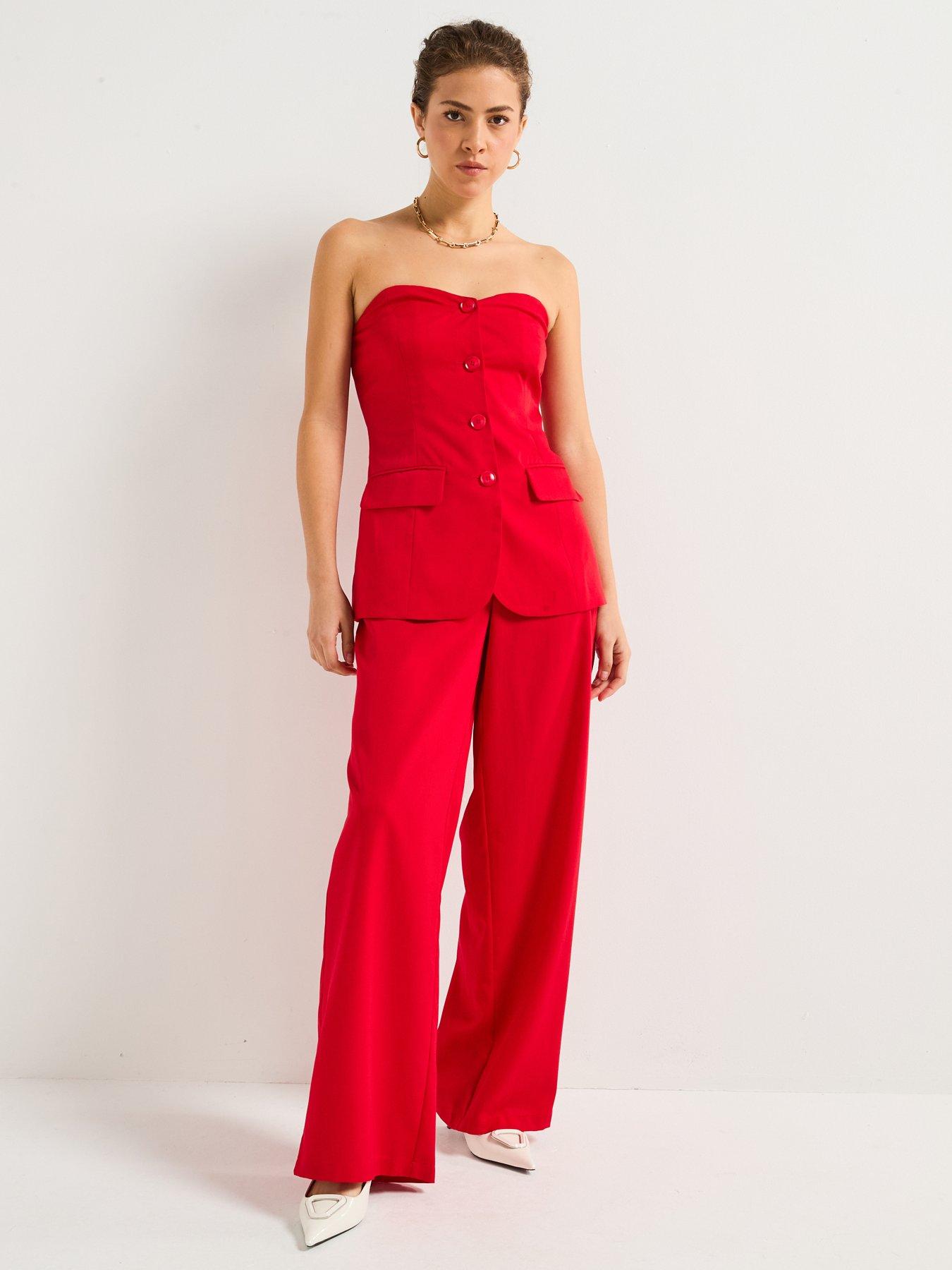 Image 3 of 5 of PIECES Tailored Strapless Top - Red
