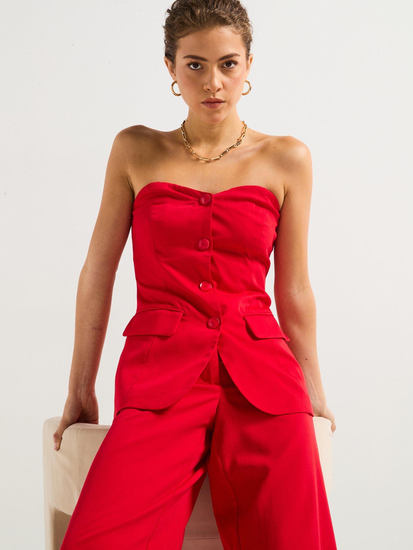 Image 4 of 5 of PIECES Tailored Strapless Top - Red