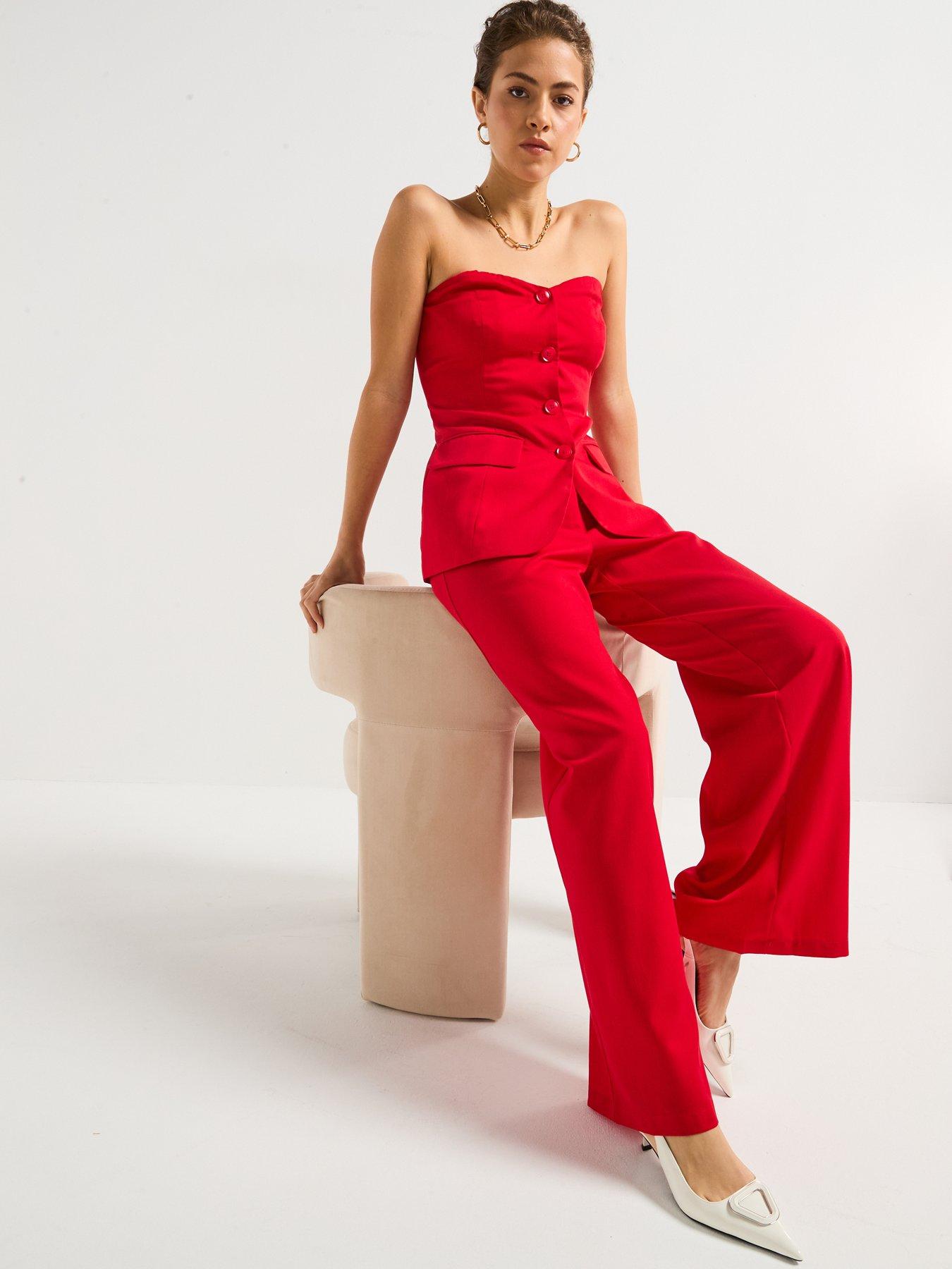 Image 5 of 5 of PIECES Tailored Strapless Top - Red