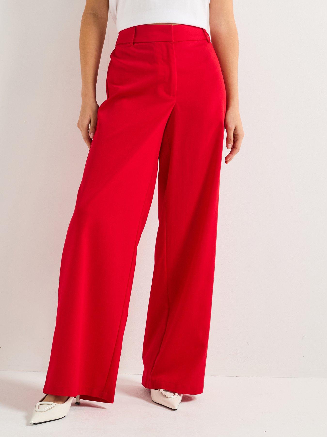 Image 1 of 5 of PIECES Tailored Wide Leg Trousers - Red