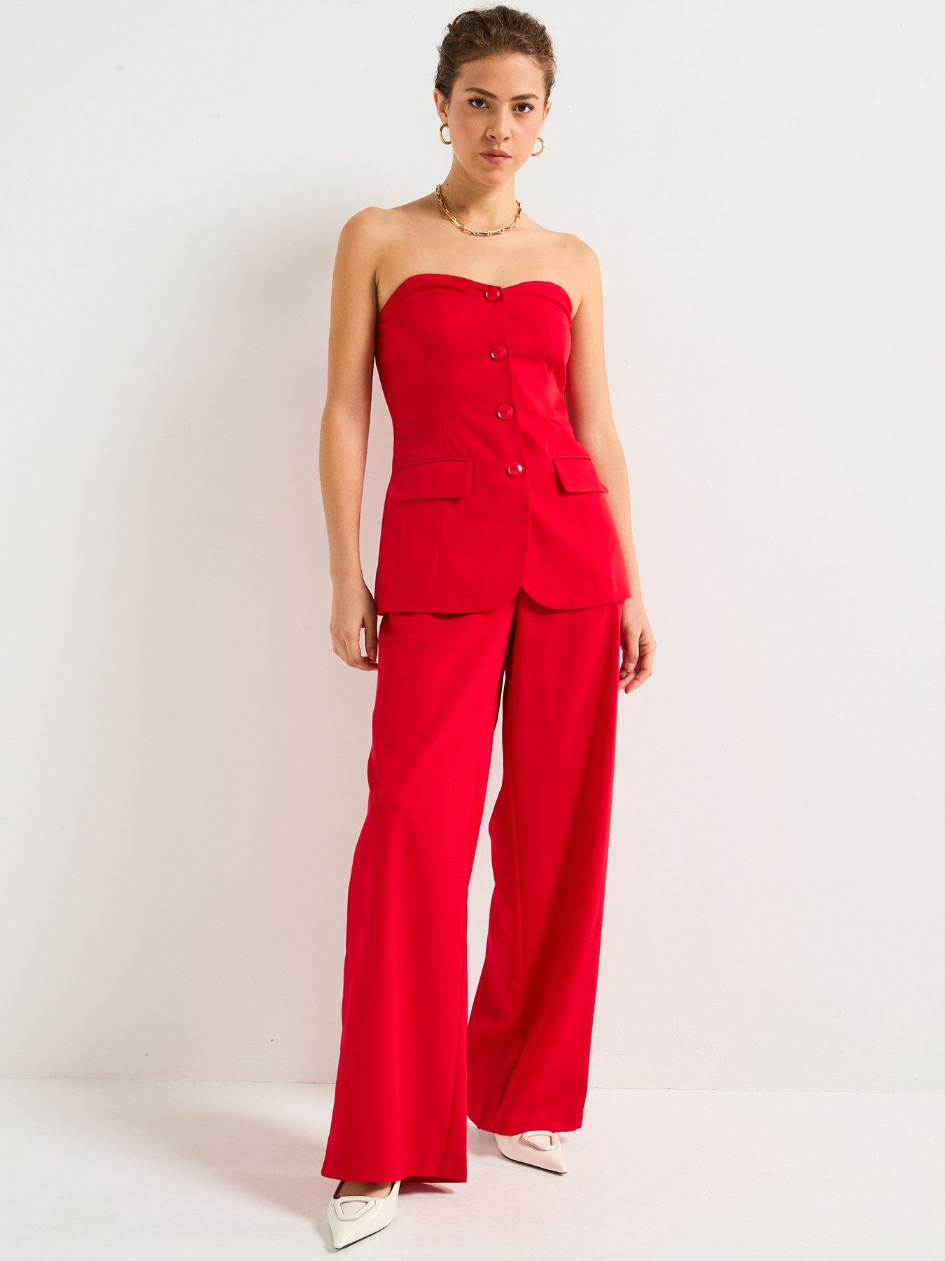 Image 3 of 5 of PIECES Tailored Wide Leg Trousers - Red