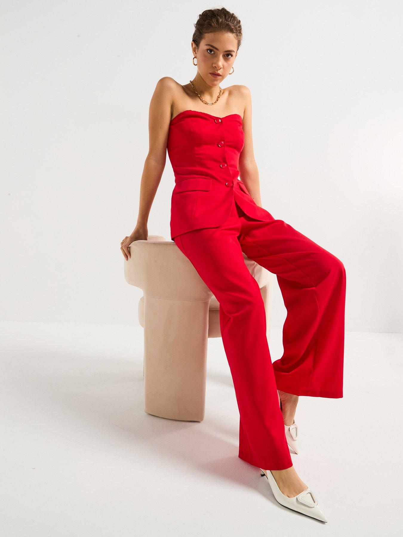 Image 4 of 5 of PIECES Tailored Wide Leg Trousers - Red