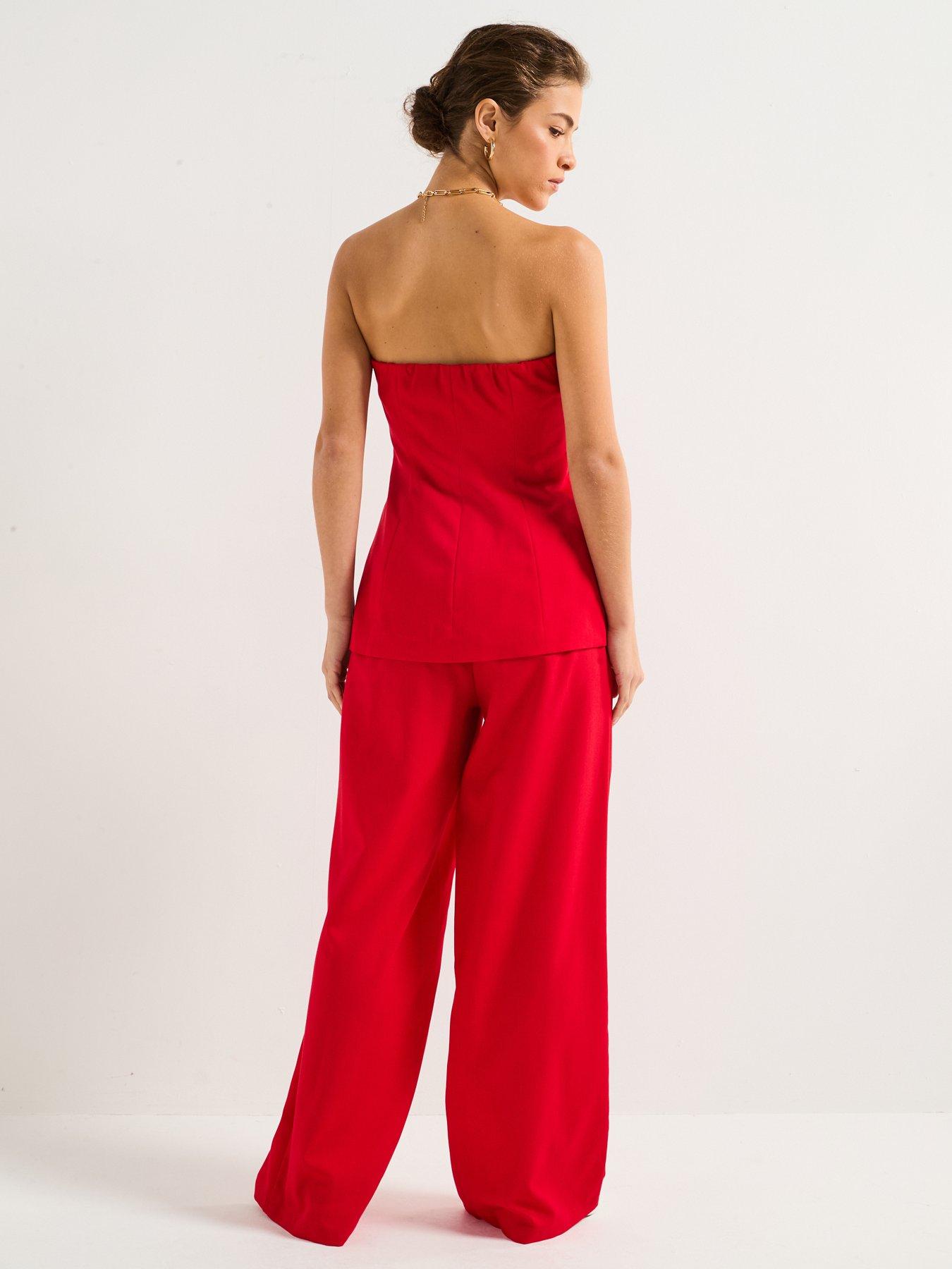 Image 5 of 5 of PIECES Tailored Wide Leg Trousers - Red