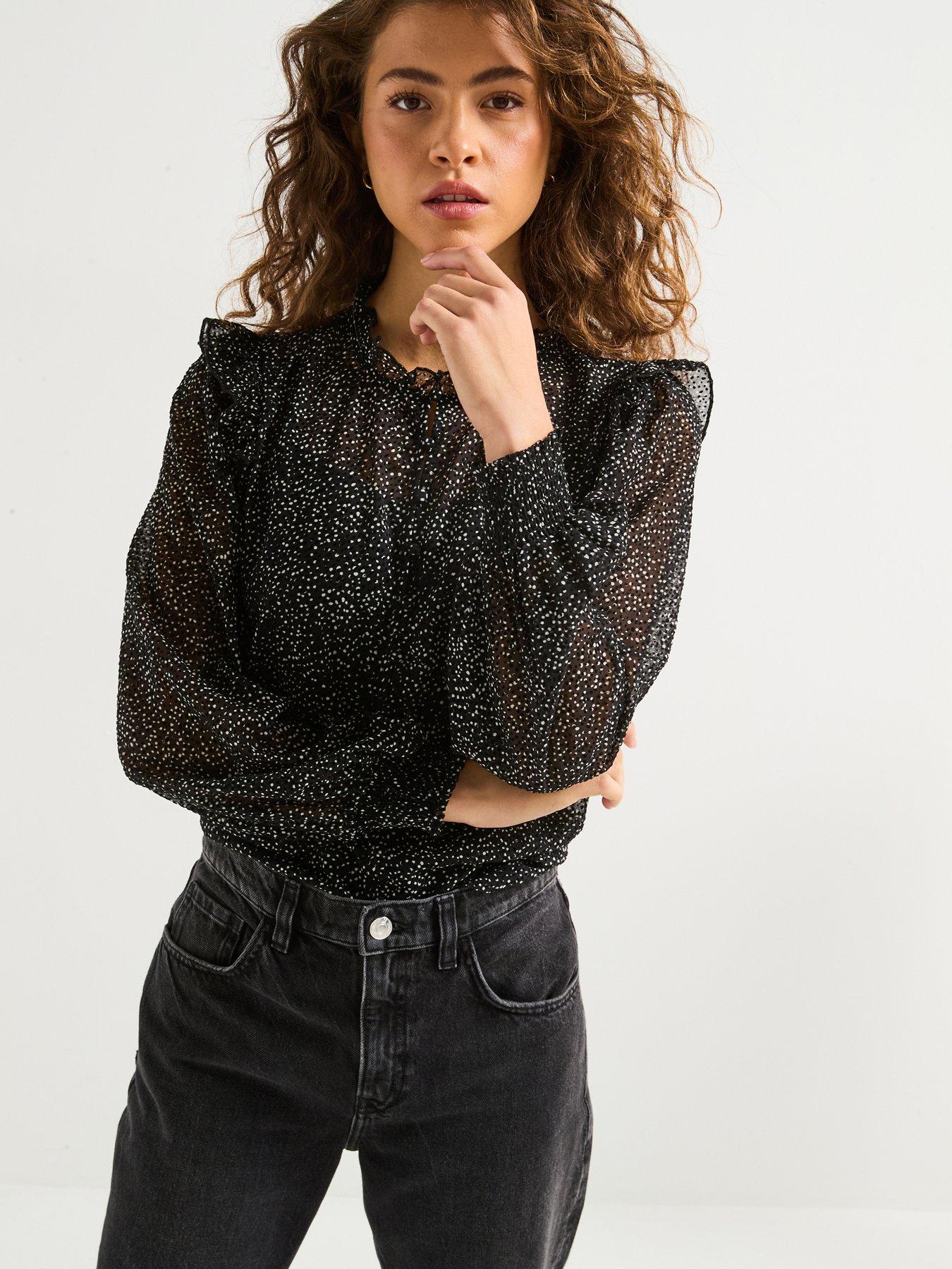 vero-moda-frill-detail-dot-top-black-multi