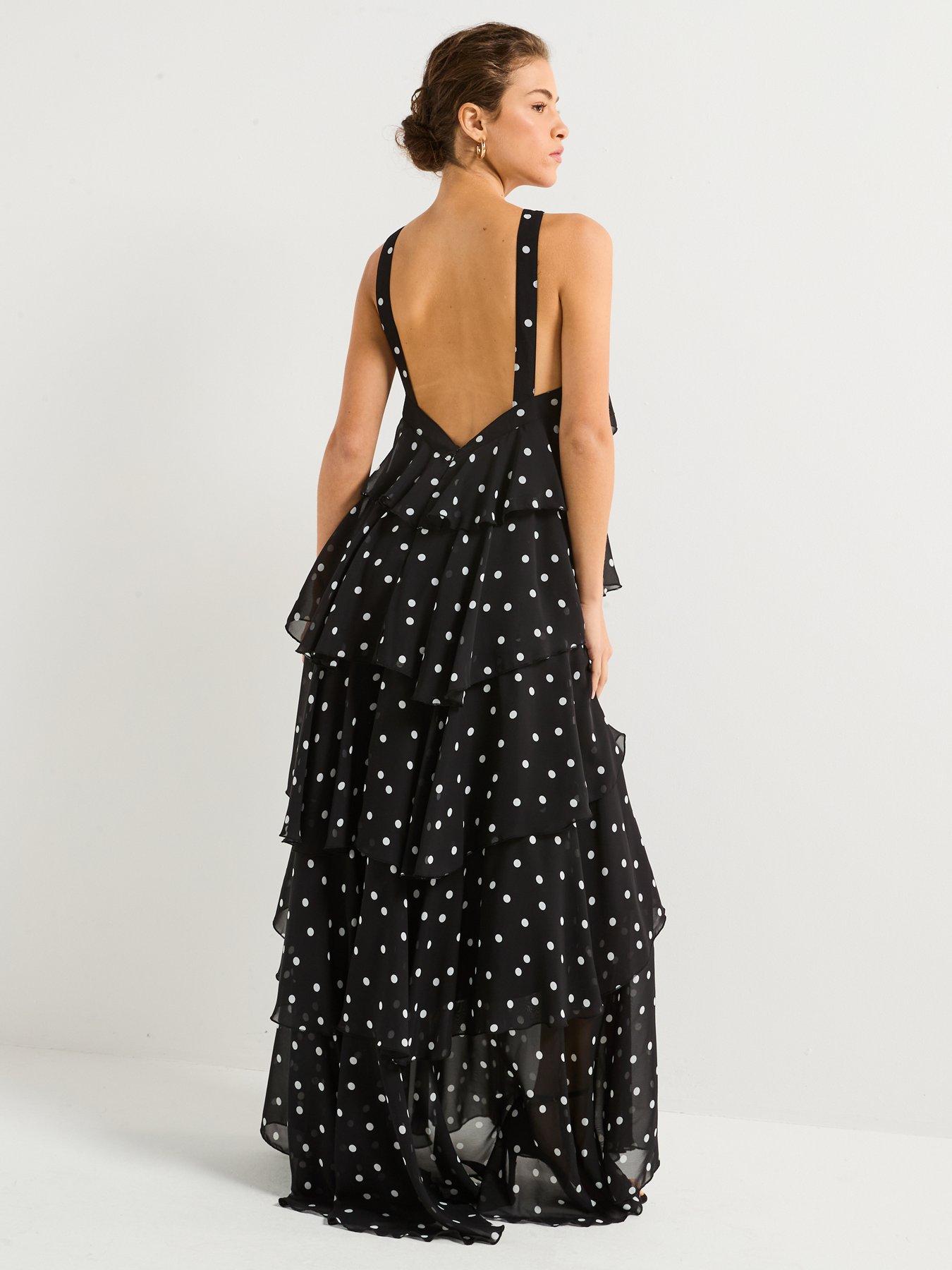 Image 2 of 6 of Vero Moda Polka Dot Ruffle Halter Neck Maxi Dress - Black