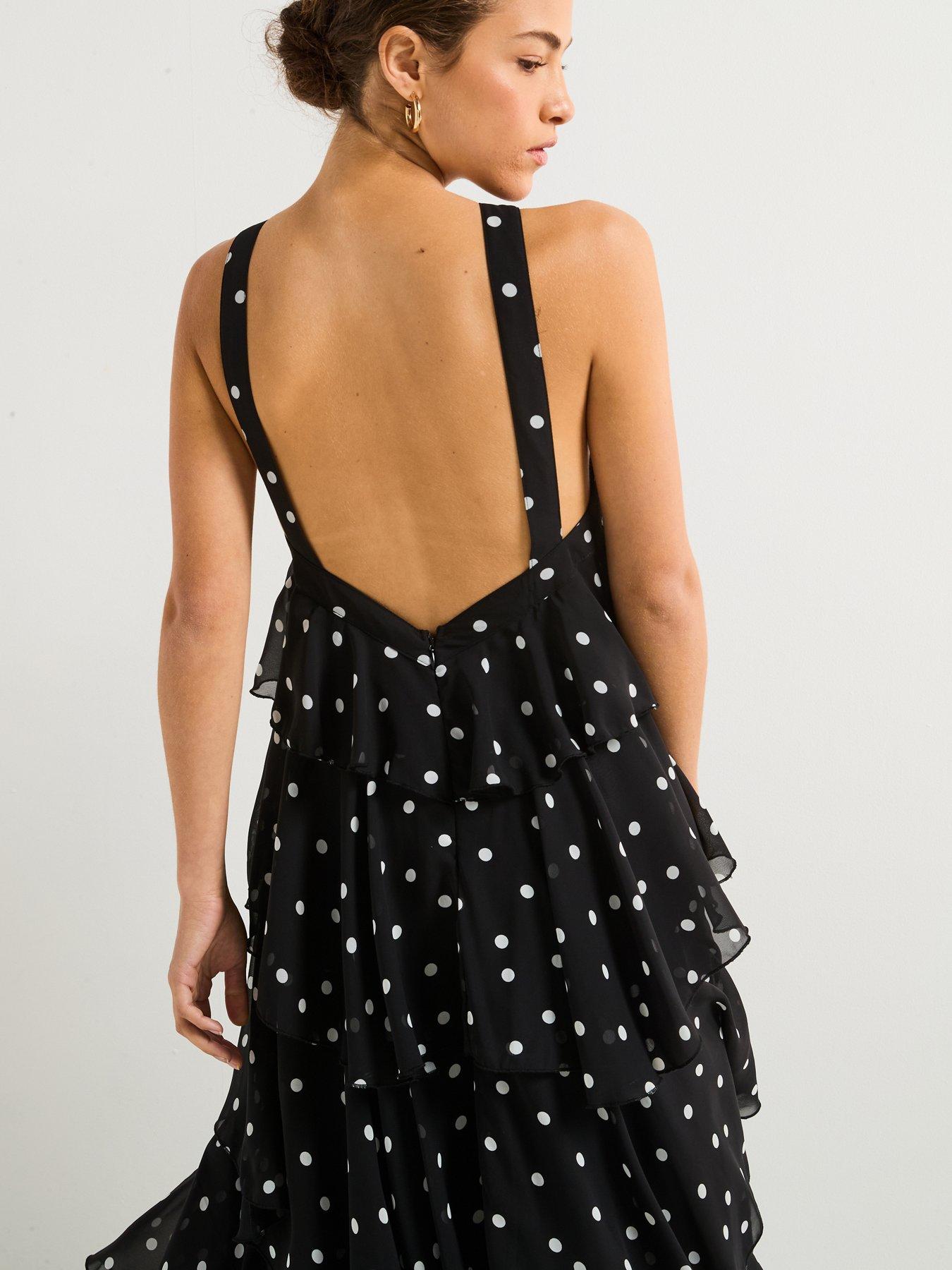 Image 4 of 6 of Vero Moda Polka Dot Ruffle Halter Neck Maxi Dress - Black
