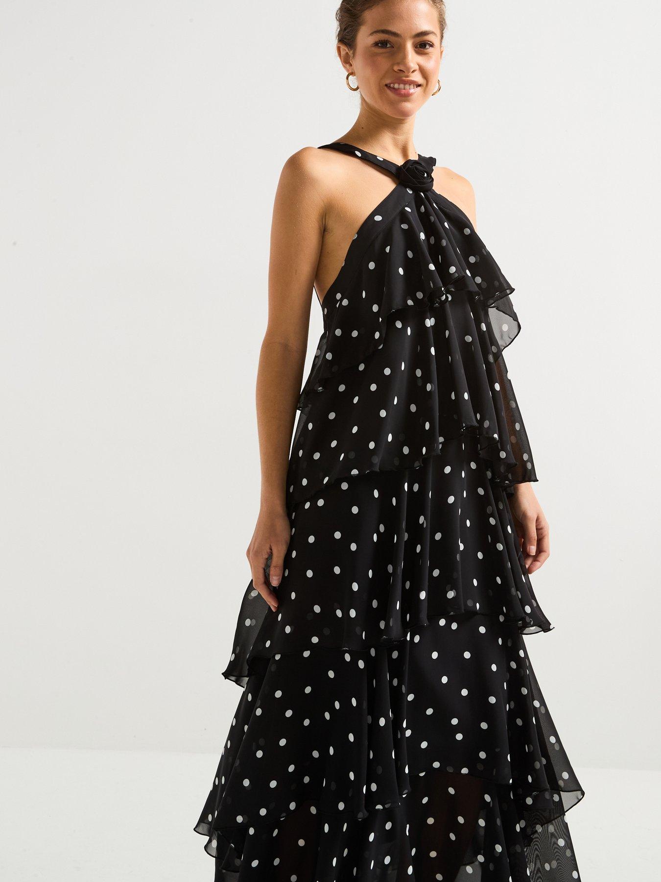 Image 5 of 6 of Vero Moda Polka Dot Ruffle Halter Neck Maxi Dress - Black
