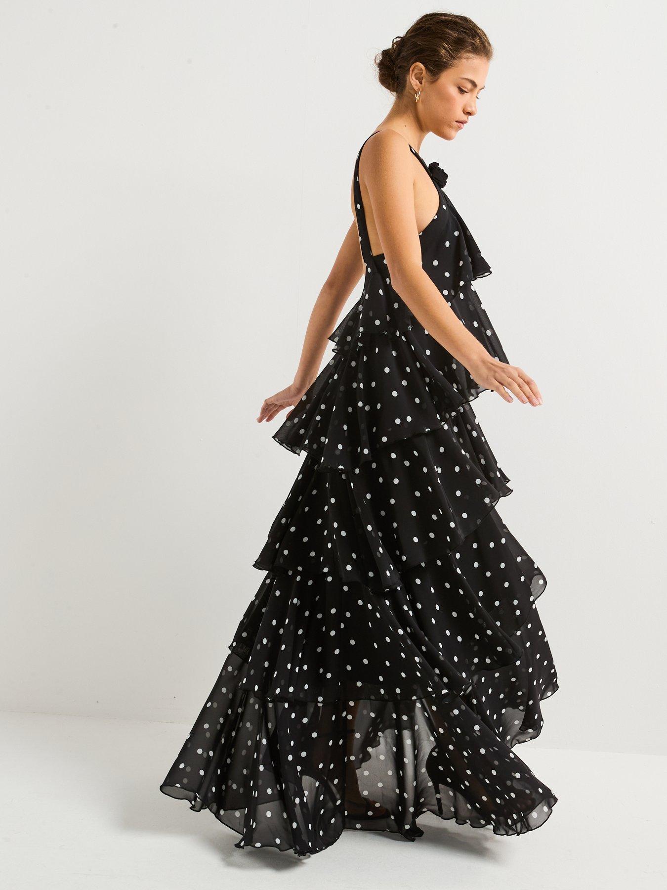 Image 6 of 6 of Vero Moda Polka Dot Ruffle Halter Neck Maxi Dress - Black