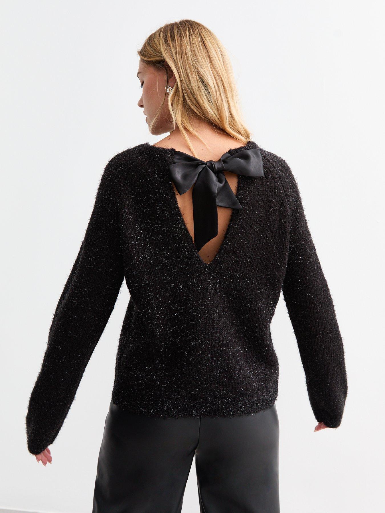 new-look-black-sparkle-bow-back-jumper