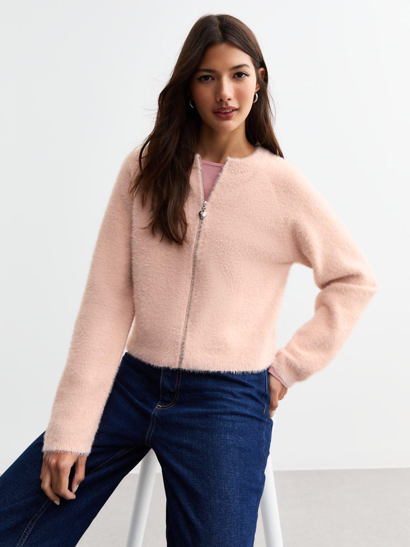 new-look-fluffy-heart-zip-through-cardigan-pink