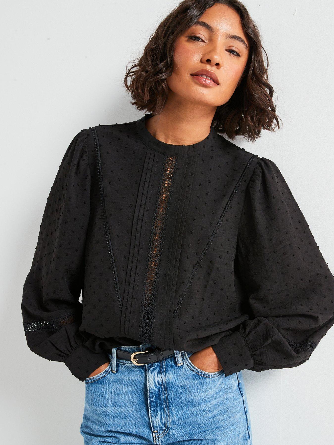 jdy-dobby-lace-high-neck-blouse-blackfront