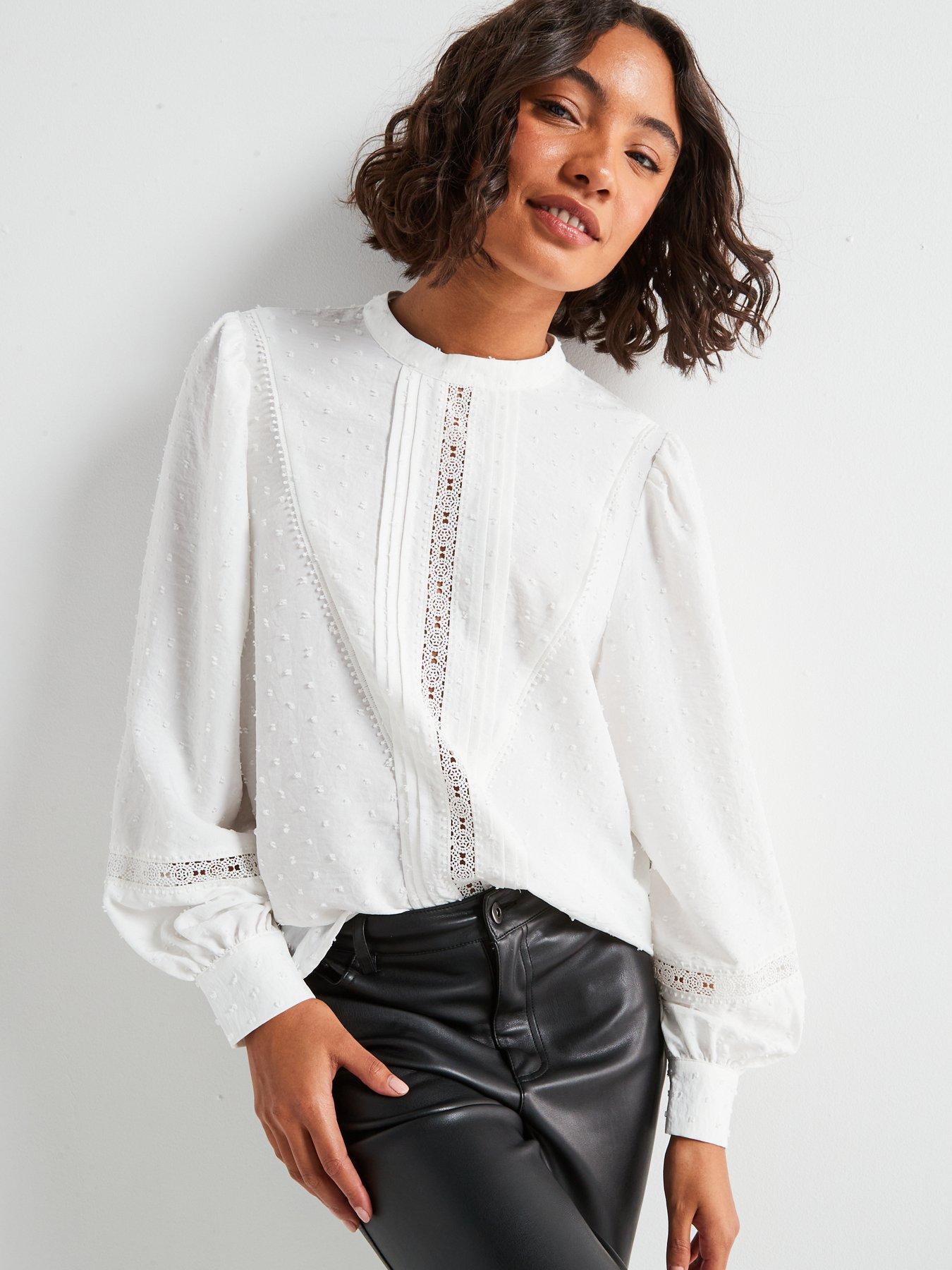 jdy-dobby-lace-high-neck-blouse-whiteoutfit