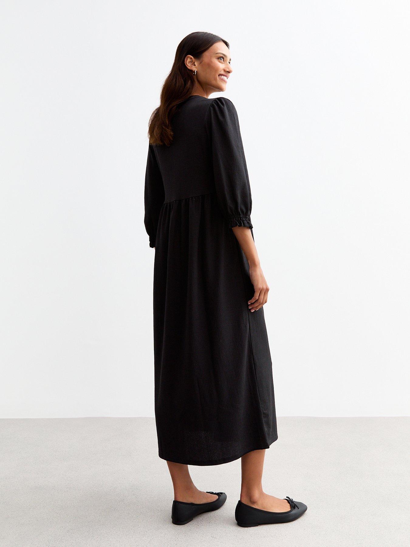 new-look-cropped-sleeve-textured-smock-dress-blackstillFront