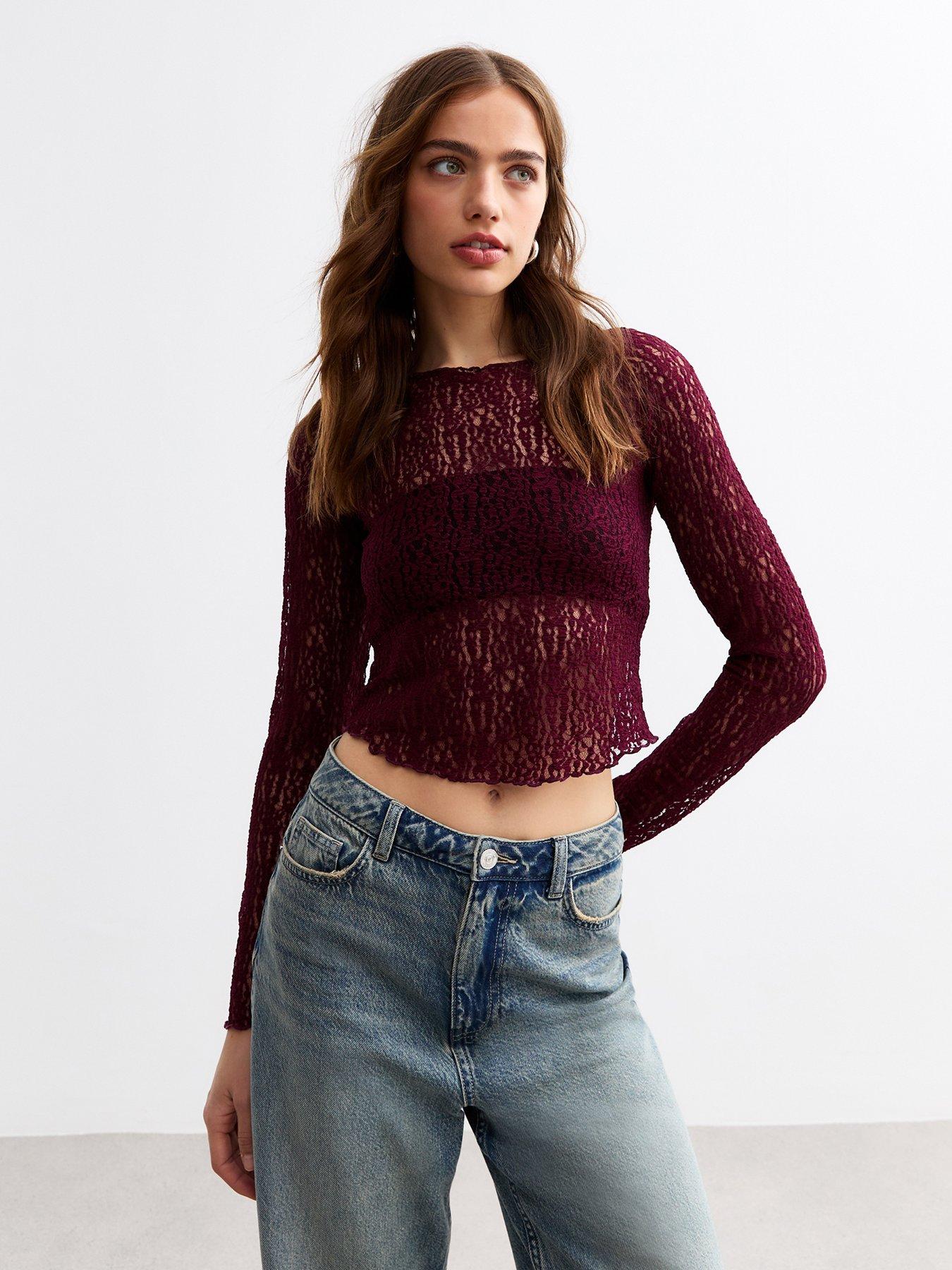 new-look-lace-long-sleeve-top-burgundy