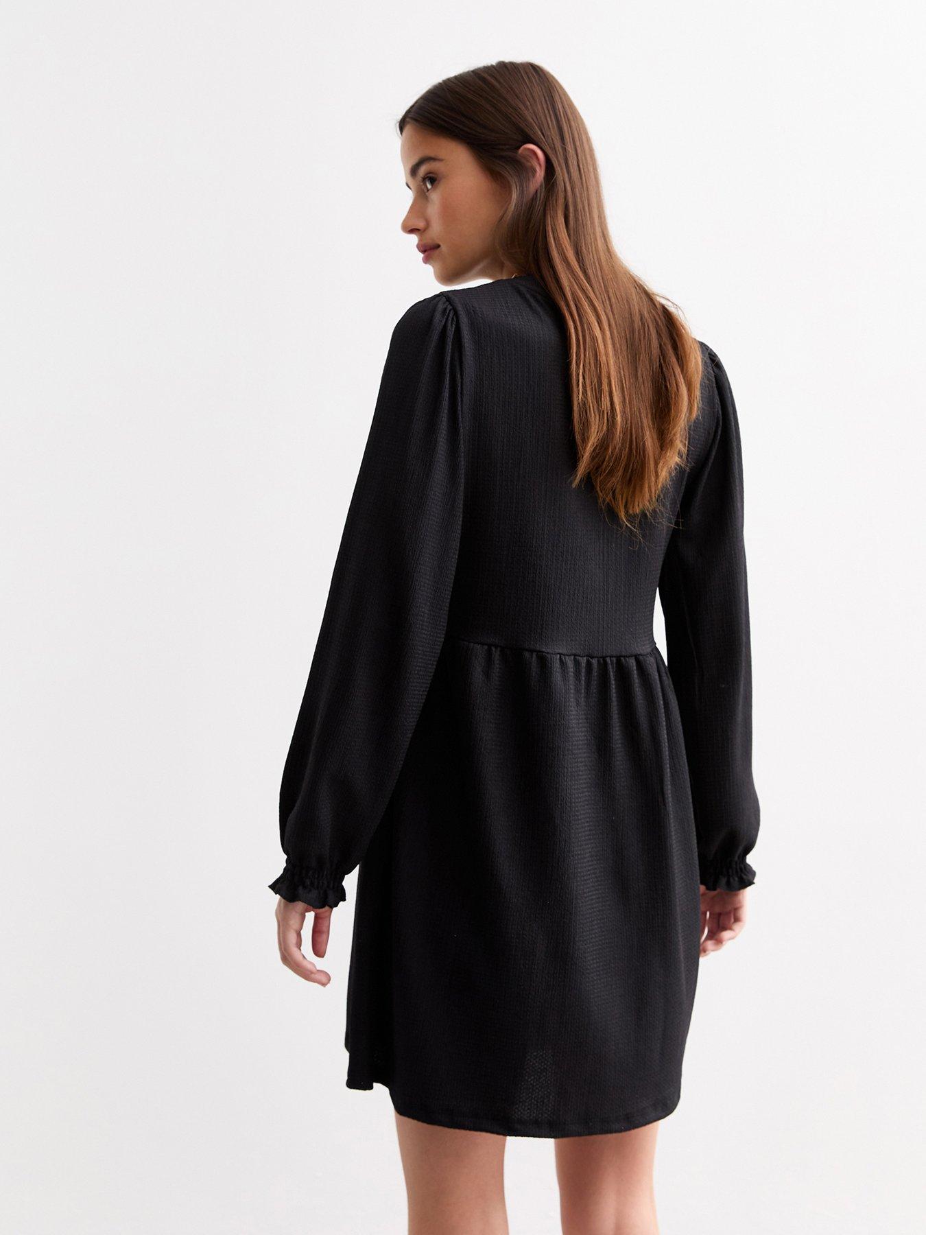 new-look-crinkle-long-sleeve-mini-smock-dress-blackstillFront