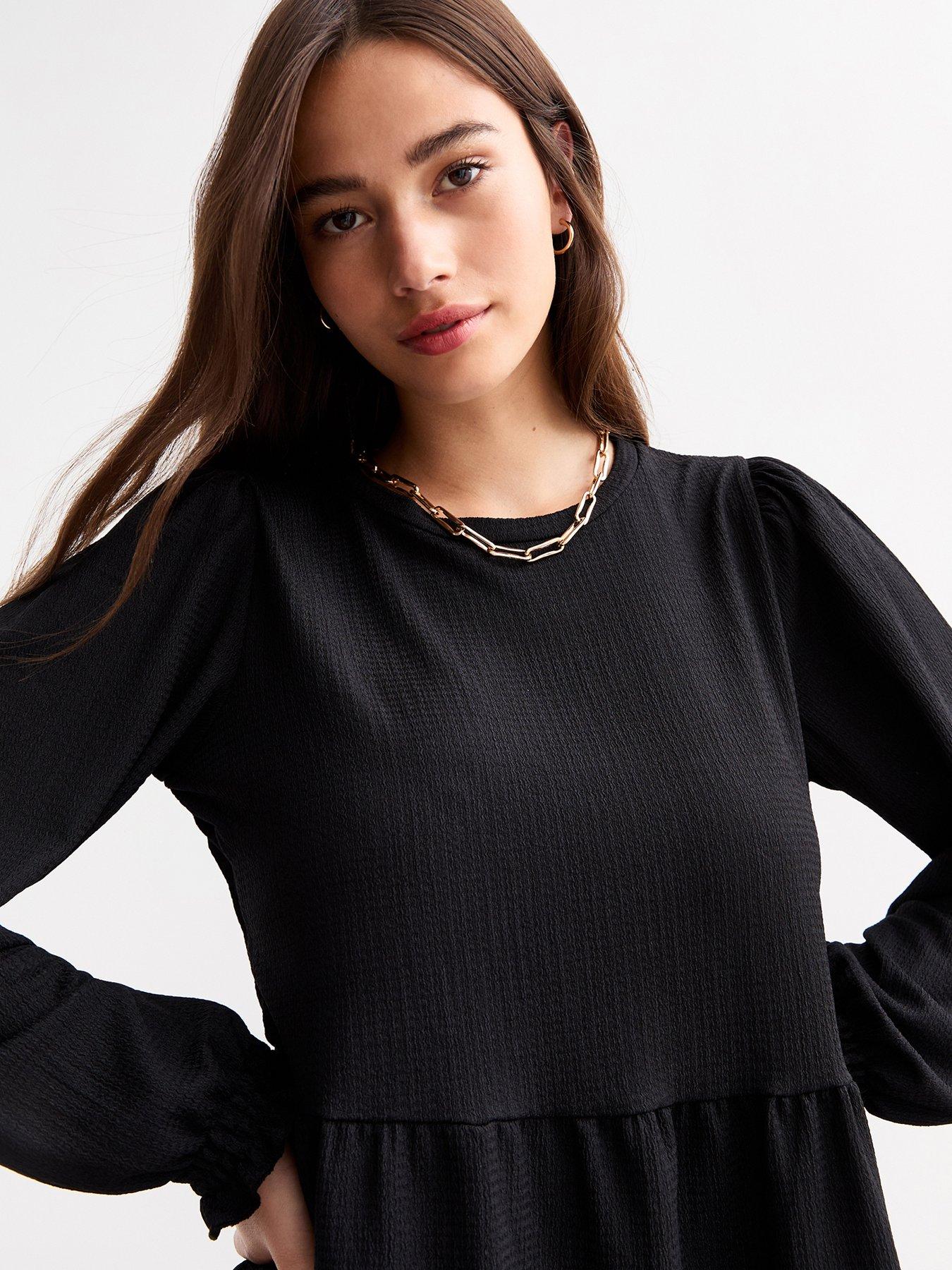 new-look-crinkle-long-sleeve-mini-smock-dress-blackoutfit