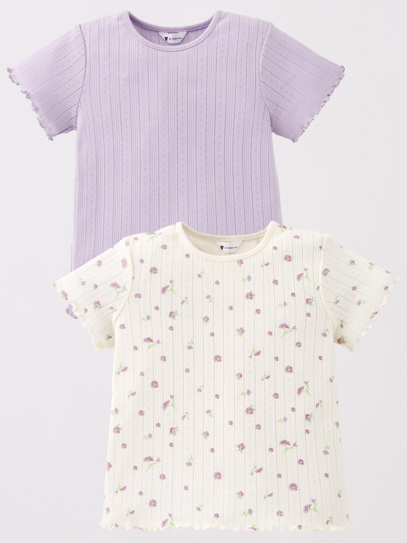 Image of Mini V by Very Girls 2 Pack Pointelle Short Sleeve T-Shirts - Multi
