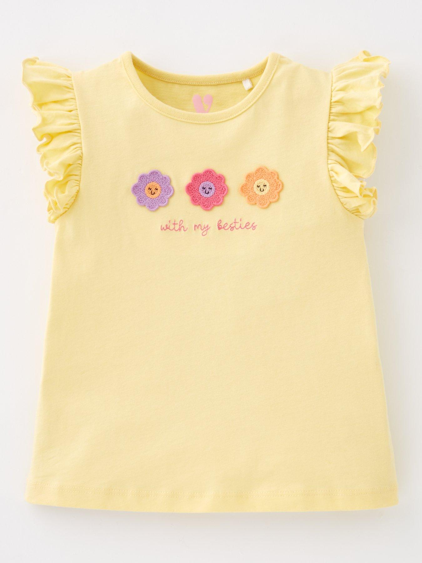 Image 2 of 5 of Mini V by Very Girls 3 Pack Flower Frill Sleeve T-shirts - Multi