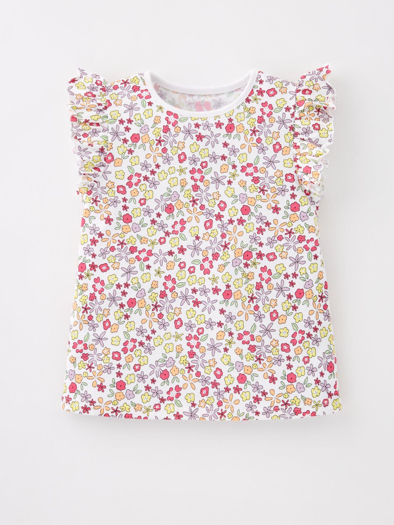 Image 4 of 5 of Mini V by Very Girls 3 Pack Flower Frill Sleeve T-shirts - Multi