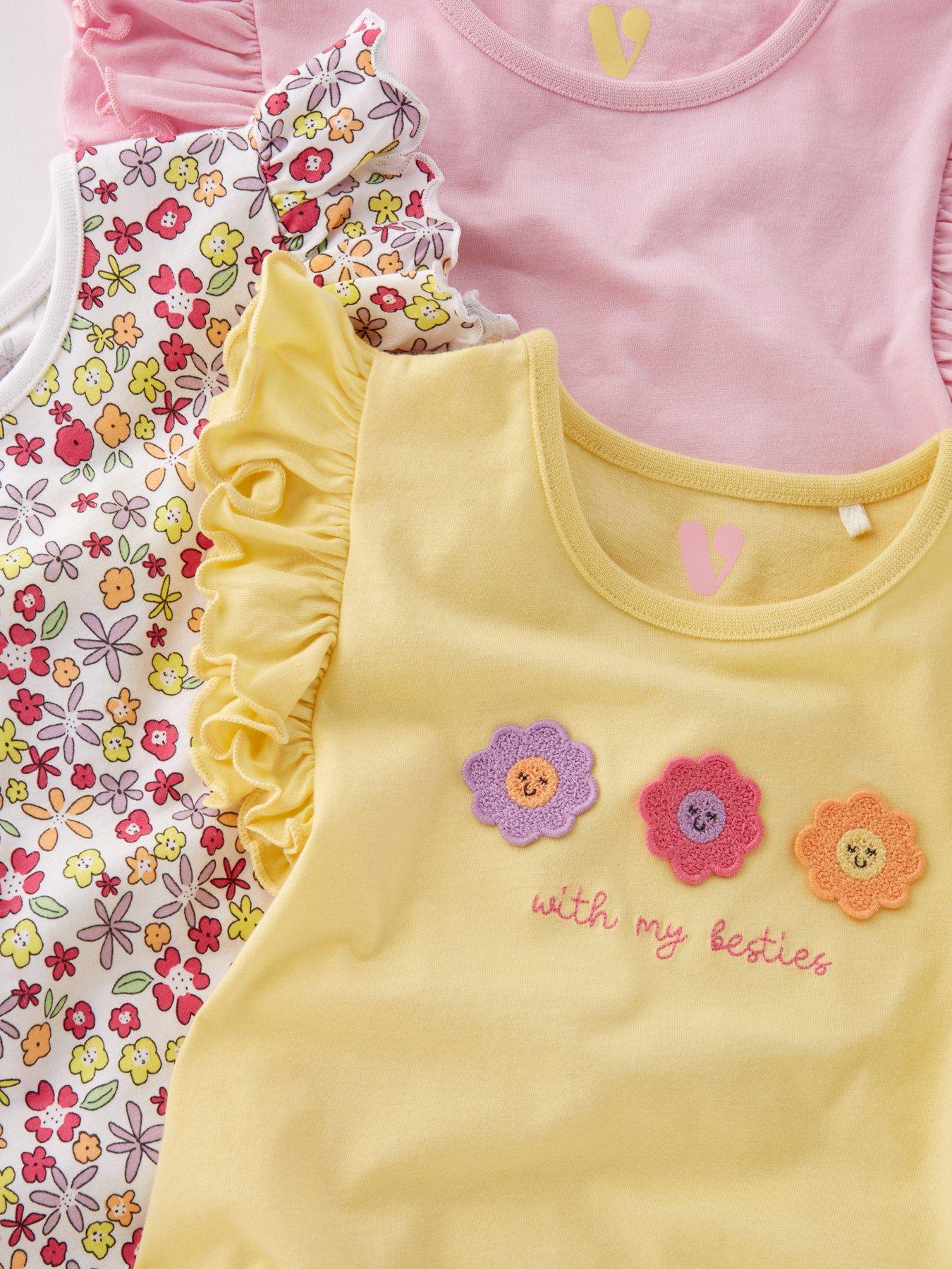 Image 5 of 5 of Mini V by Very Girls 3 Pack Flower Frill Sleeve T-shirts - Multi