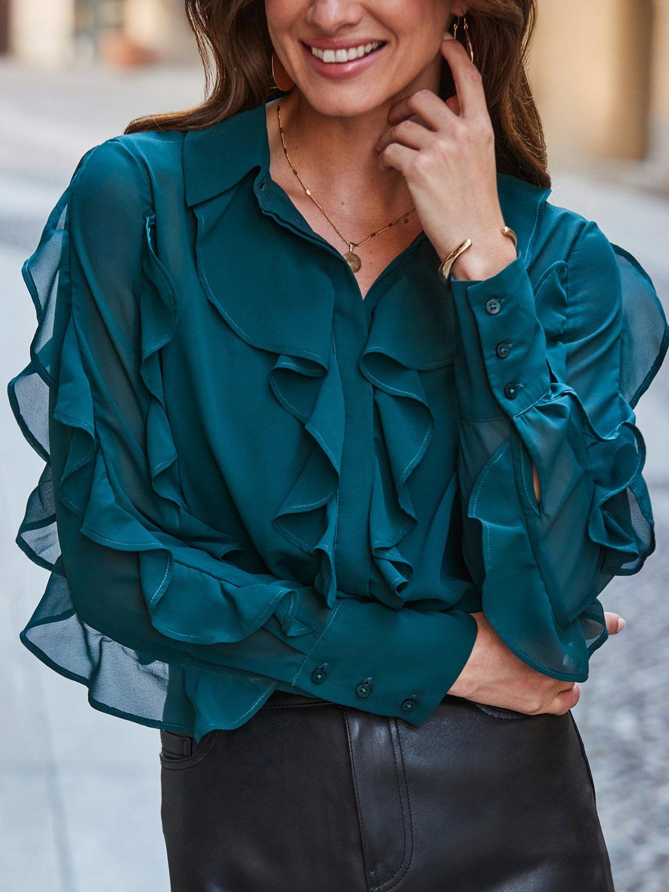 sosandar-ruffle-front-shirt-greenoutfit