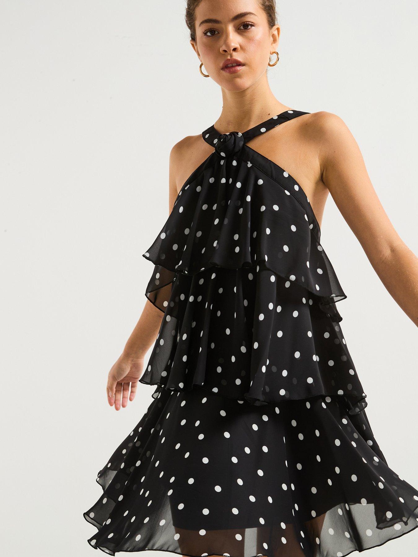 Vero Moda Polka Dot Ruffle Halter Neck Mini Dress - Black | Very Ireland