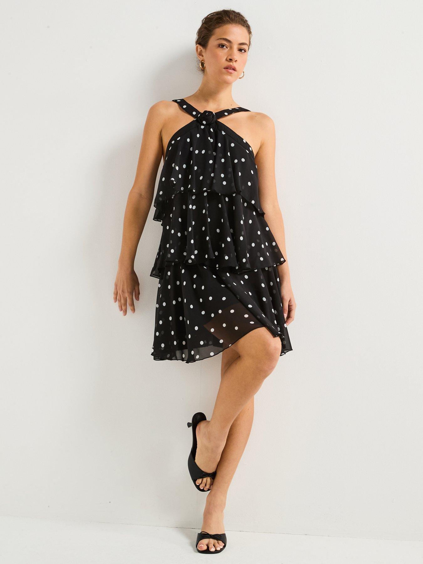 Vero Moda Polka Dot Ruffle Halter Neck Mini Dress - Black | Very Ireland