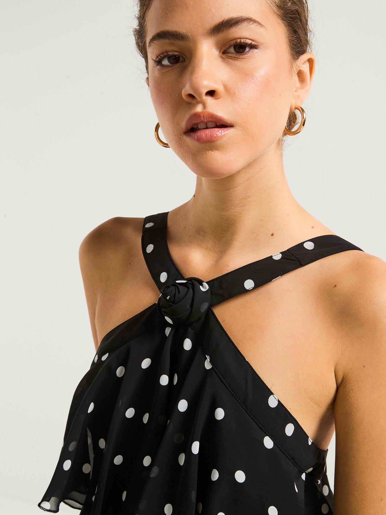 Vero Moda Polka Dot Ruffle Halter Neck Mini Dress - Black | Very Ireland