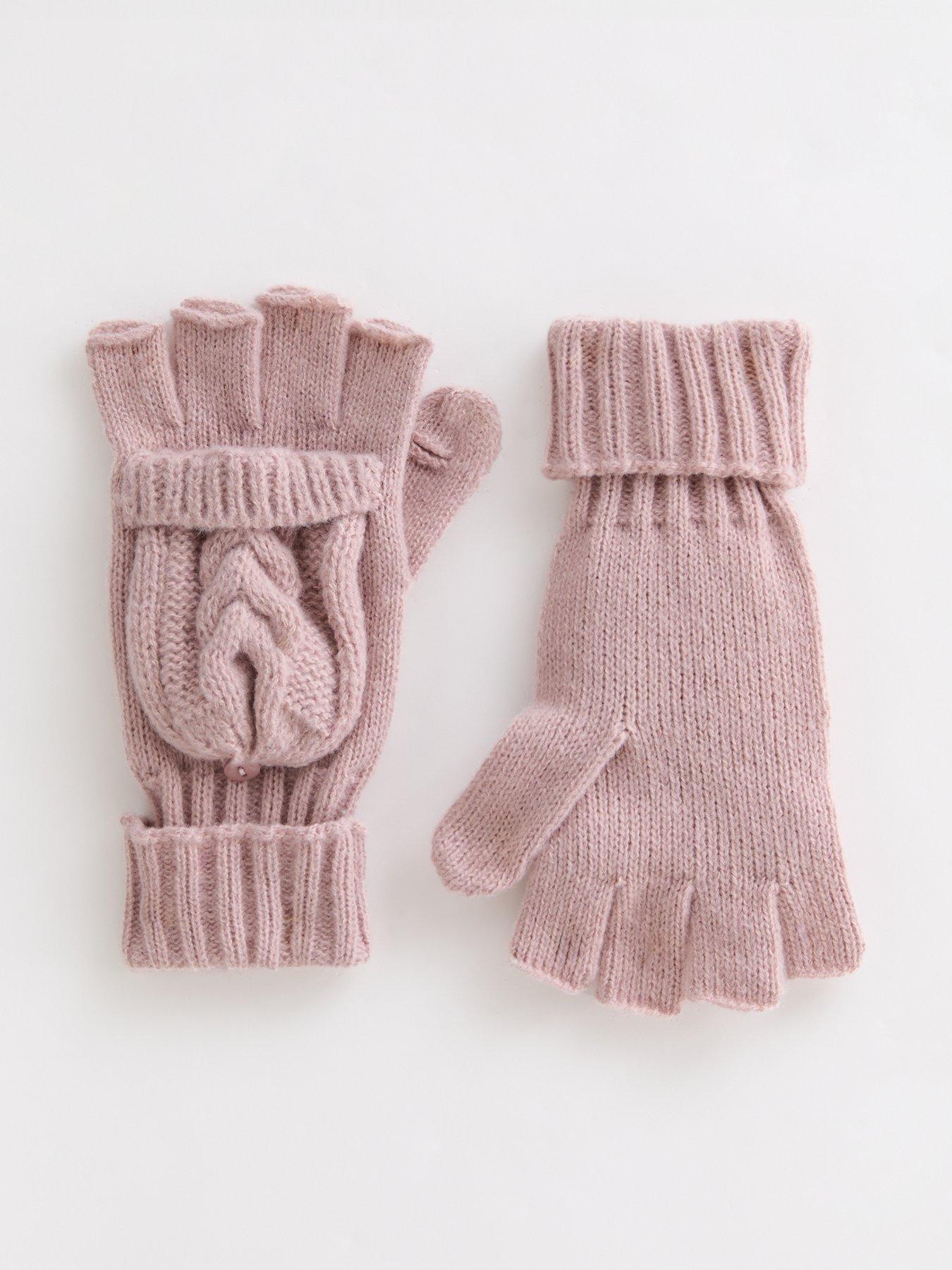 new-look-pink-cable-knit-flip-top-gloves