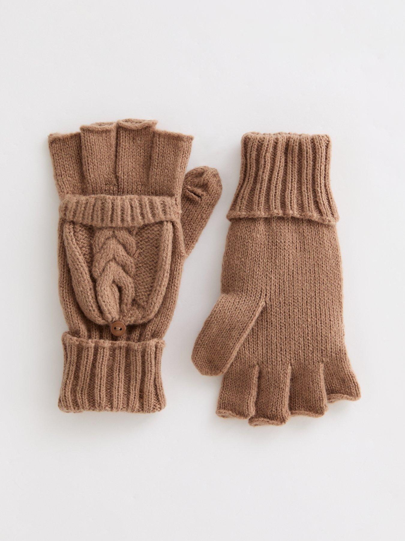 new-look-camel-cable-knit-flip-top-gloves