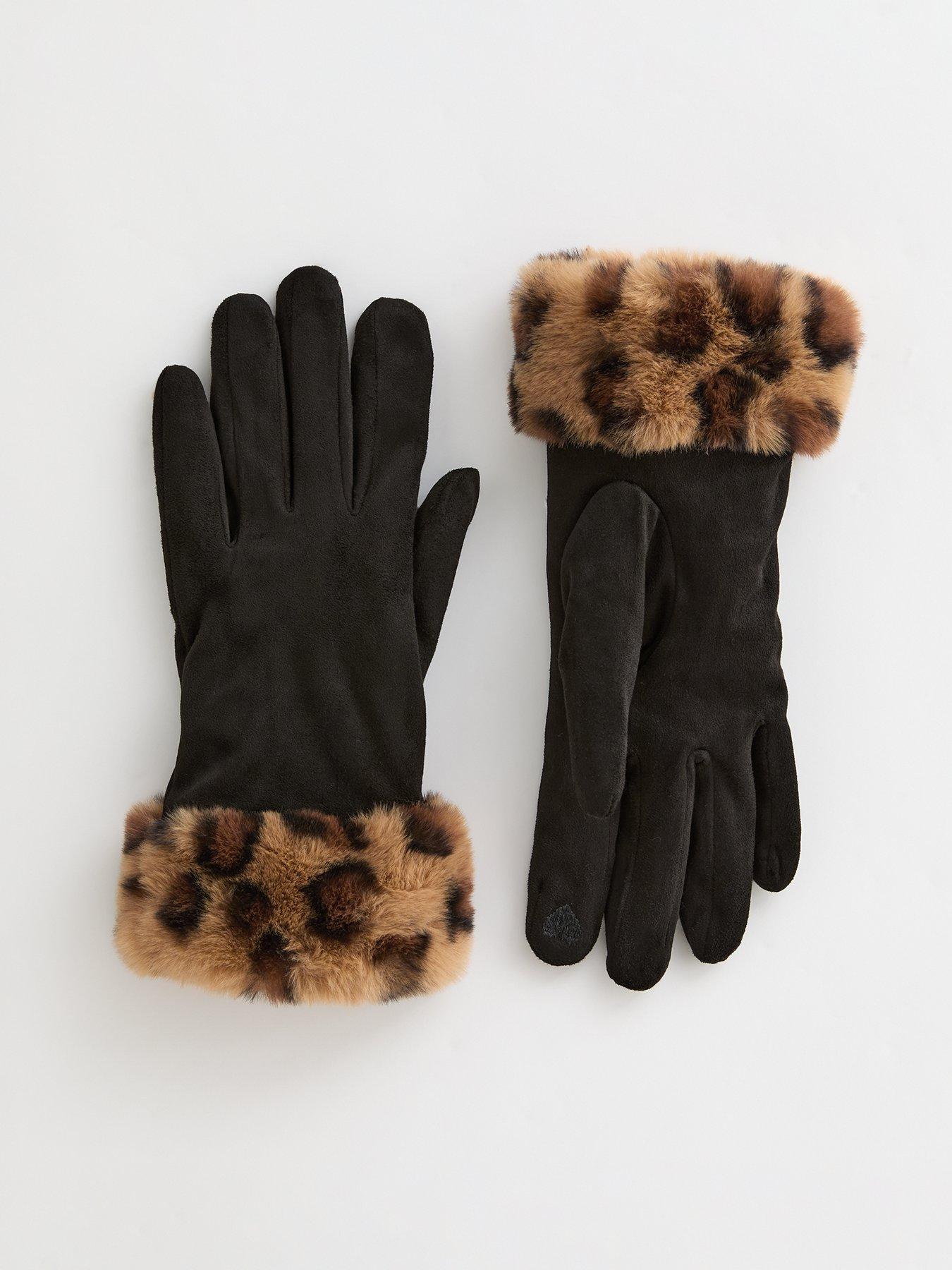 new-look-black-leopard-print-faux-fur-trim-gloves