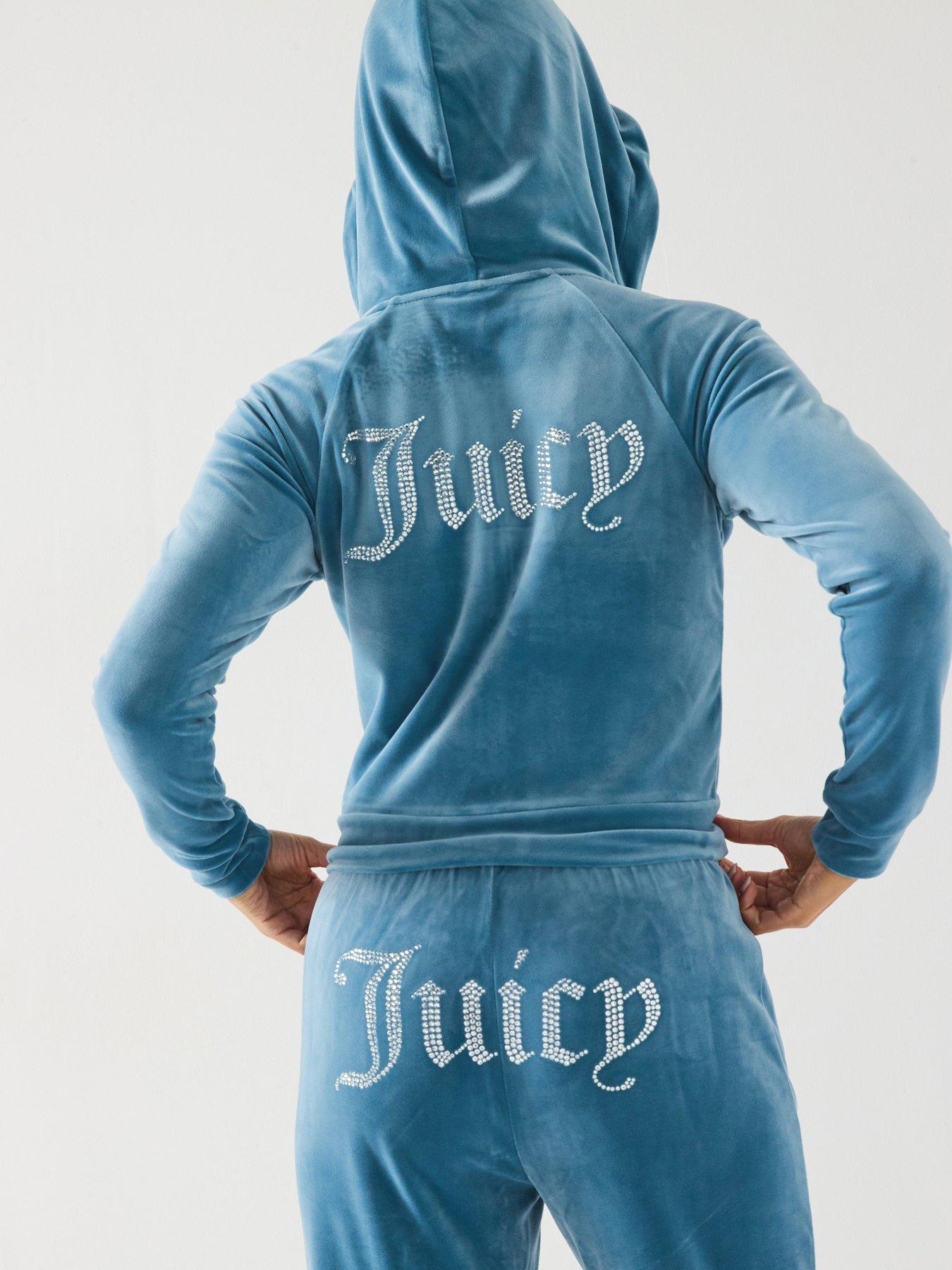 Image of Juicy Couture Madison Diamante Logo Velour Hoodie - Blue