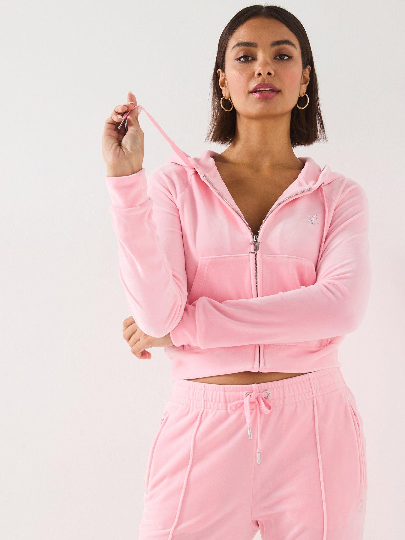 Image of Juicy Couture Madison Diamante Logo Velour Hoodie - Pink